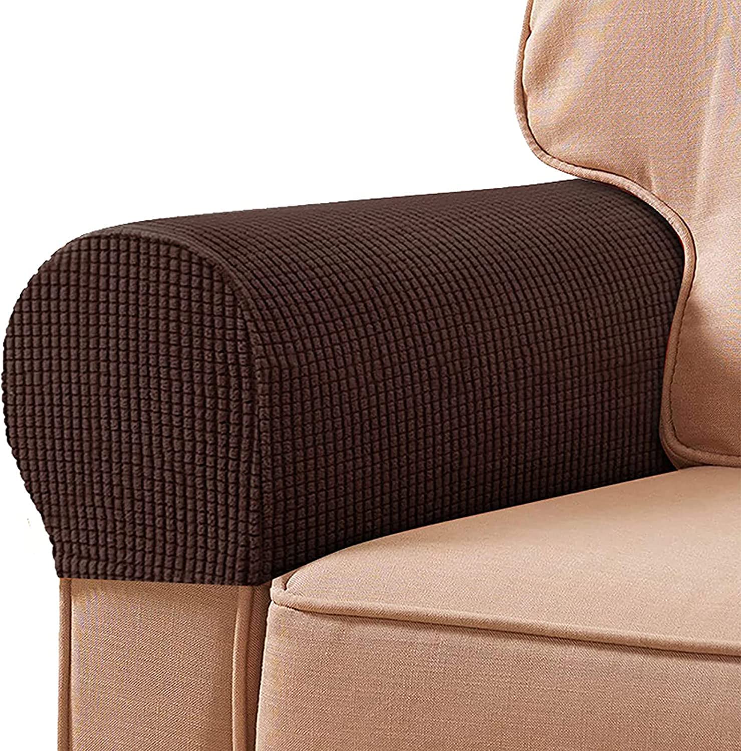 Armlehne Stuhlhussen Armlehnenbezüge Weiches Spandex Polyester Armkappen Rutschfester Möbelschutz Stretch Armlehne Bezug für Stuhl Sofa Couch, 2er Set, Braun (Farbe: Kaffee, Größe: 4 Stück)