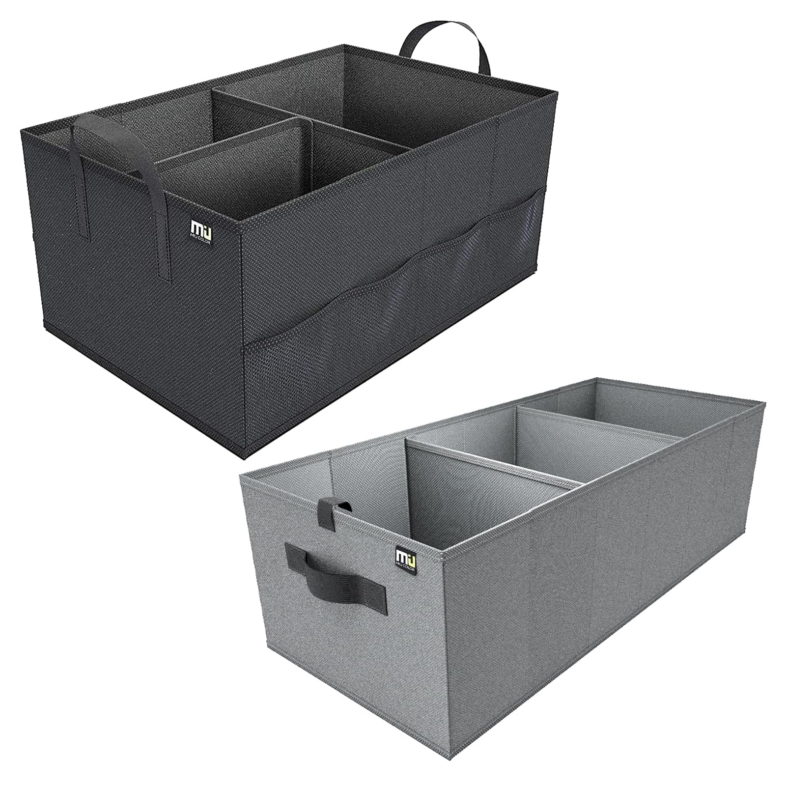 MIU COLOR Car Trunk Organizer, Collapsible Cargo Storage Containers with Strap Handle for Sedan SUV, Black