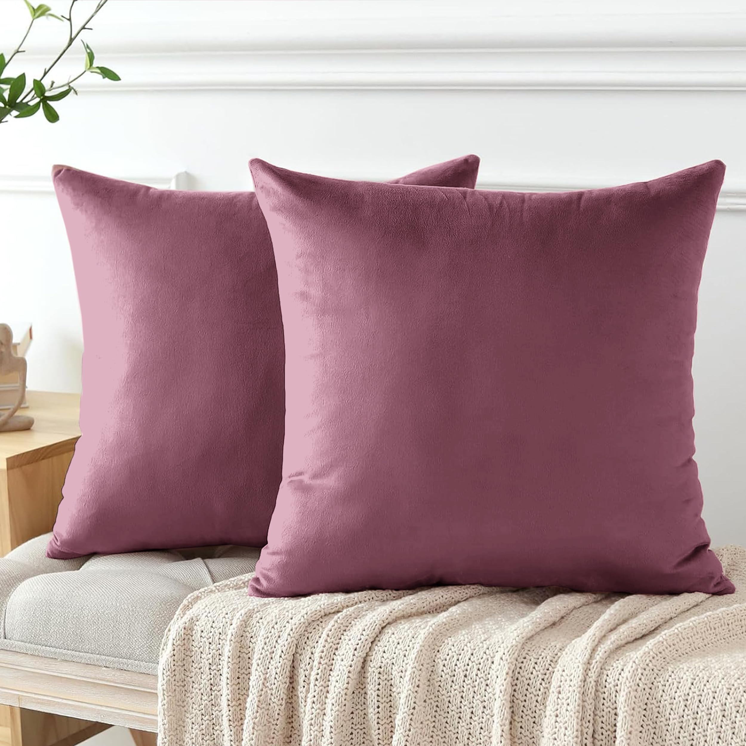 – My home store Velvet Cushion Covers 45 x 45 cm - Premium Decorative Throw Pillowcases - Pack Of 2 Baby Pink Cushion Covers For Sofa Living Room Couch Bedroom With Invisible Zipper, 18 x 18 Inches