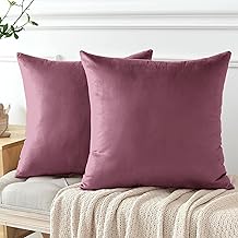 Velvet Cushion Covers 45 x 45 cm - Premium Decorative Throw Pillowcases - Pack Of 2 Baby Pink Cushion Covers For Sofa Living Room Couch Bedroom With Invisible Zipper, 18 x 18 Inches