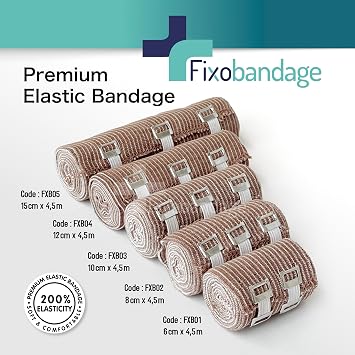 Premium Elastic Bandage, Pack of 2 - Width : 10cm + 6cm x Length : 4,5m(Streched) - Compression Bandage with Clips