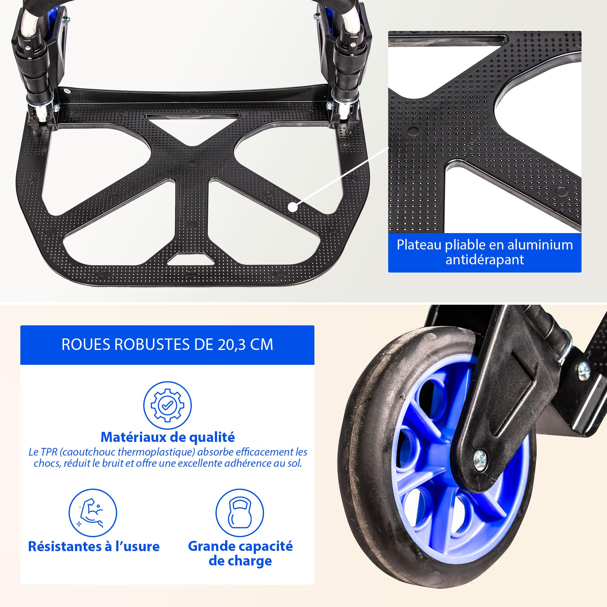HOSTRÖM Diable Pliant Aluminium pour Charge Lourde, Diable Pliable Demenagement, Transport matériau, Grandes Roues, Charge Max. 200kg, Garantie 5 Ans