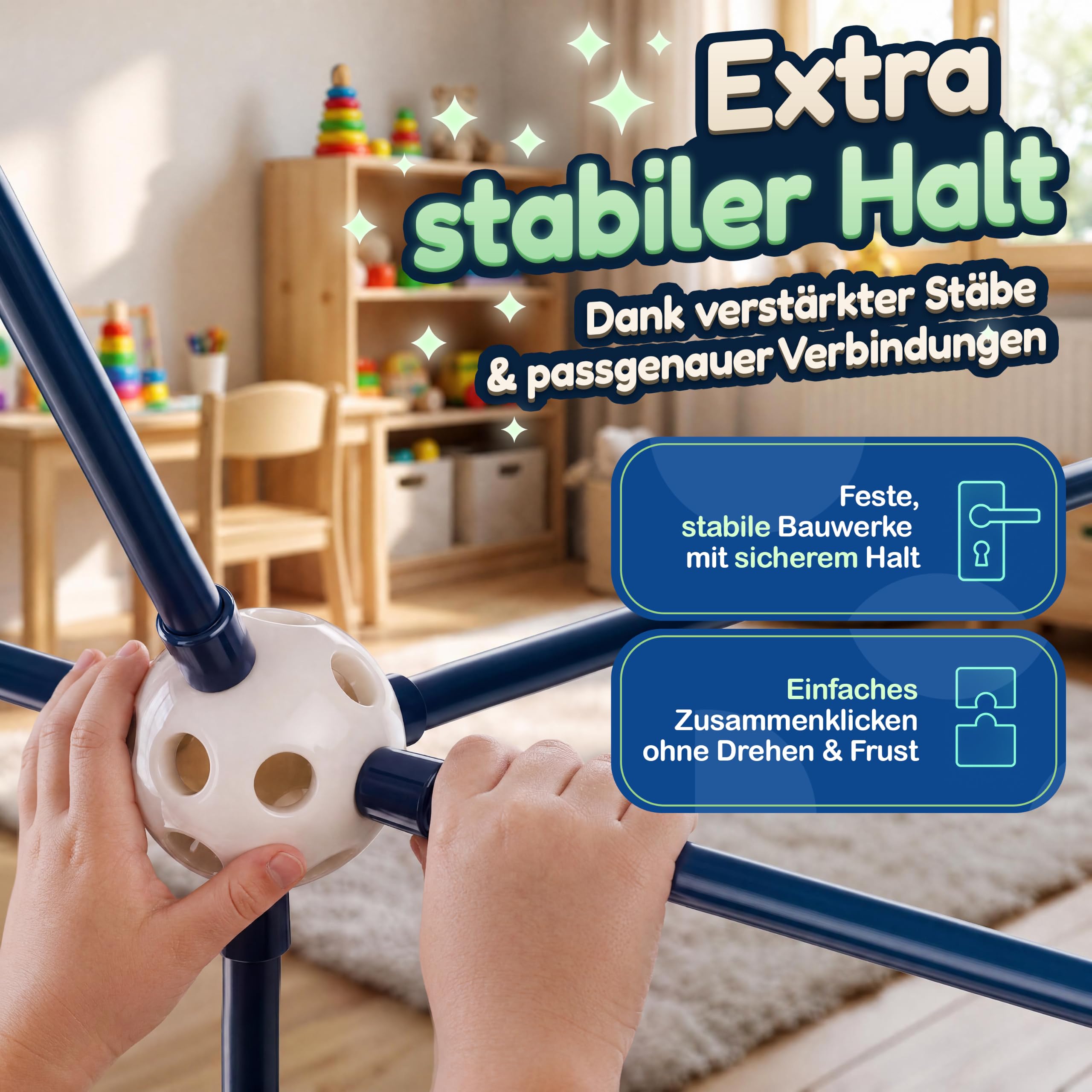 Stabiles Konstruktionsspielzeug für Kinder – mit Klicksystem, leuchtet im Dunkeln, Höhlenbau-Set mit Bauheldenurkunde, kreatives Bauspielzeug, DIY-Steckbaukasten, Gartenspielzeug, Indoor/Outdoor