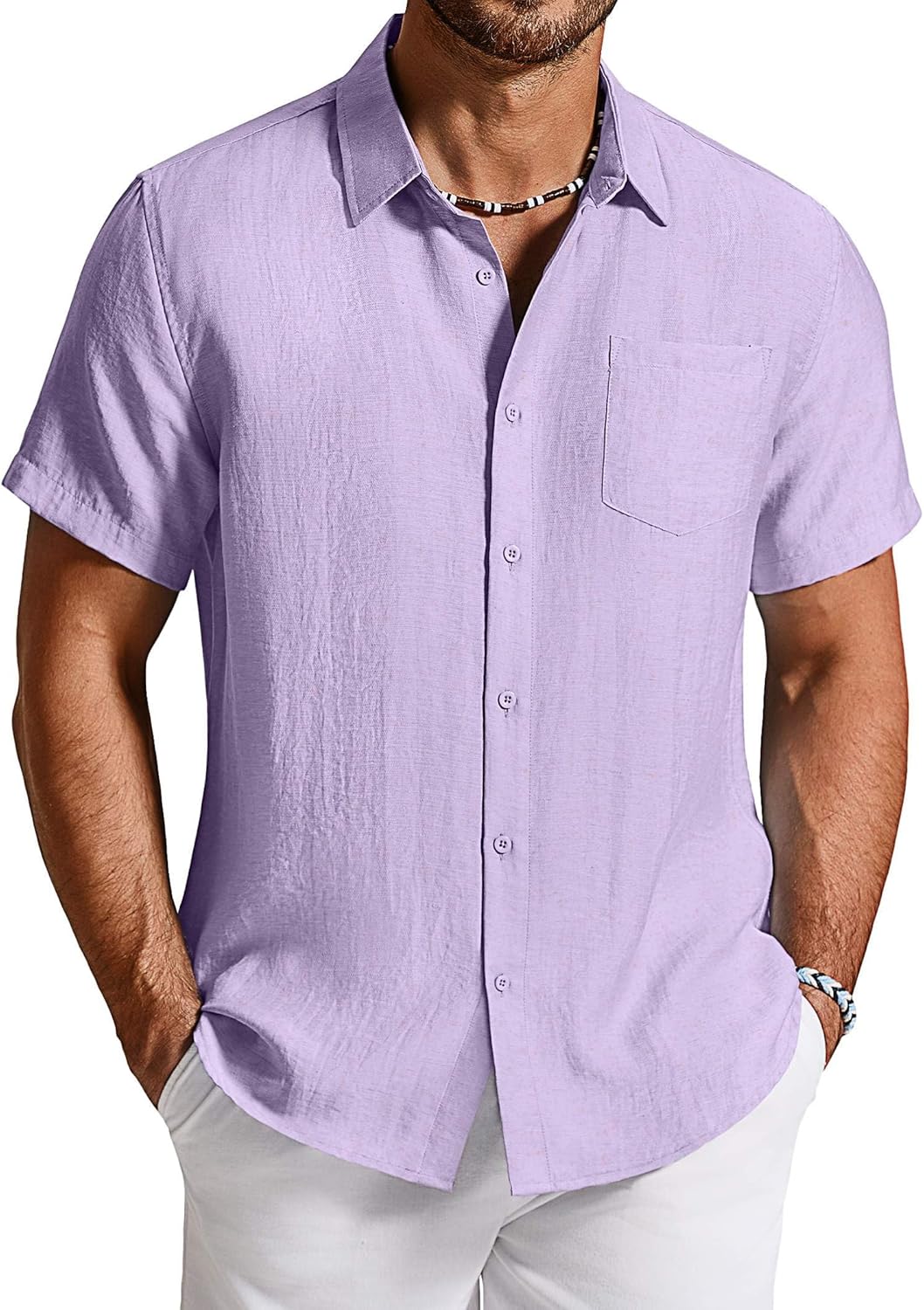 COOFANDY Linen Shirts for Men Short Sleeve Button Down Shirt Casual Beach Summer Vacation Shirt with Pocket