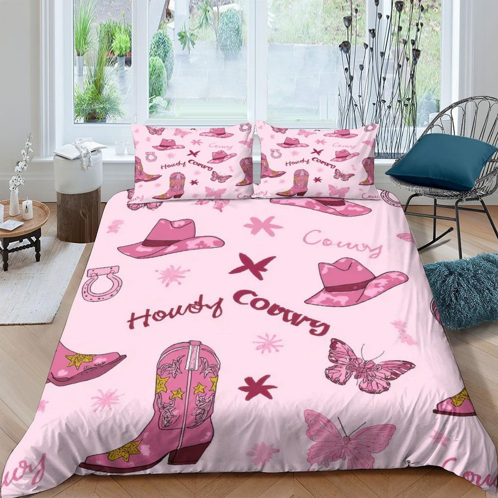 Ctjqhvkz Style-3 3D Printed Pink Cowboy Hat Fitted Sheet Microfiber Soft Western Boot Bed Cover For Bedroom Dorm Decor Single（135X200cm）