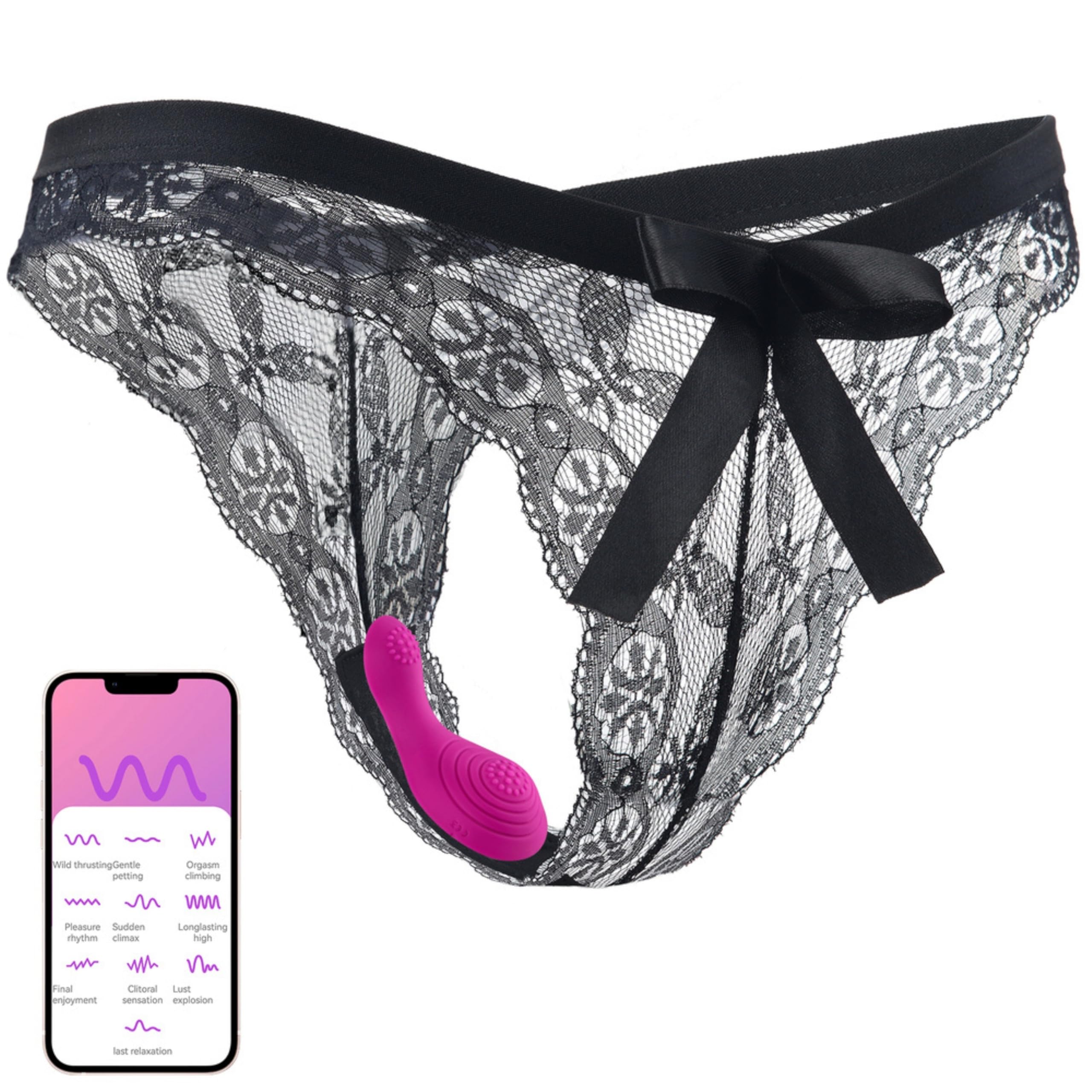 Slip con vibratore controllo app – vibratore indossabile per uso esterno, tanga sexy in pizzo nero taglia S-L, FOPS M130