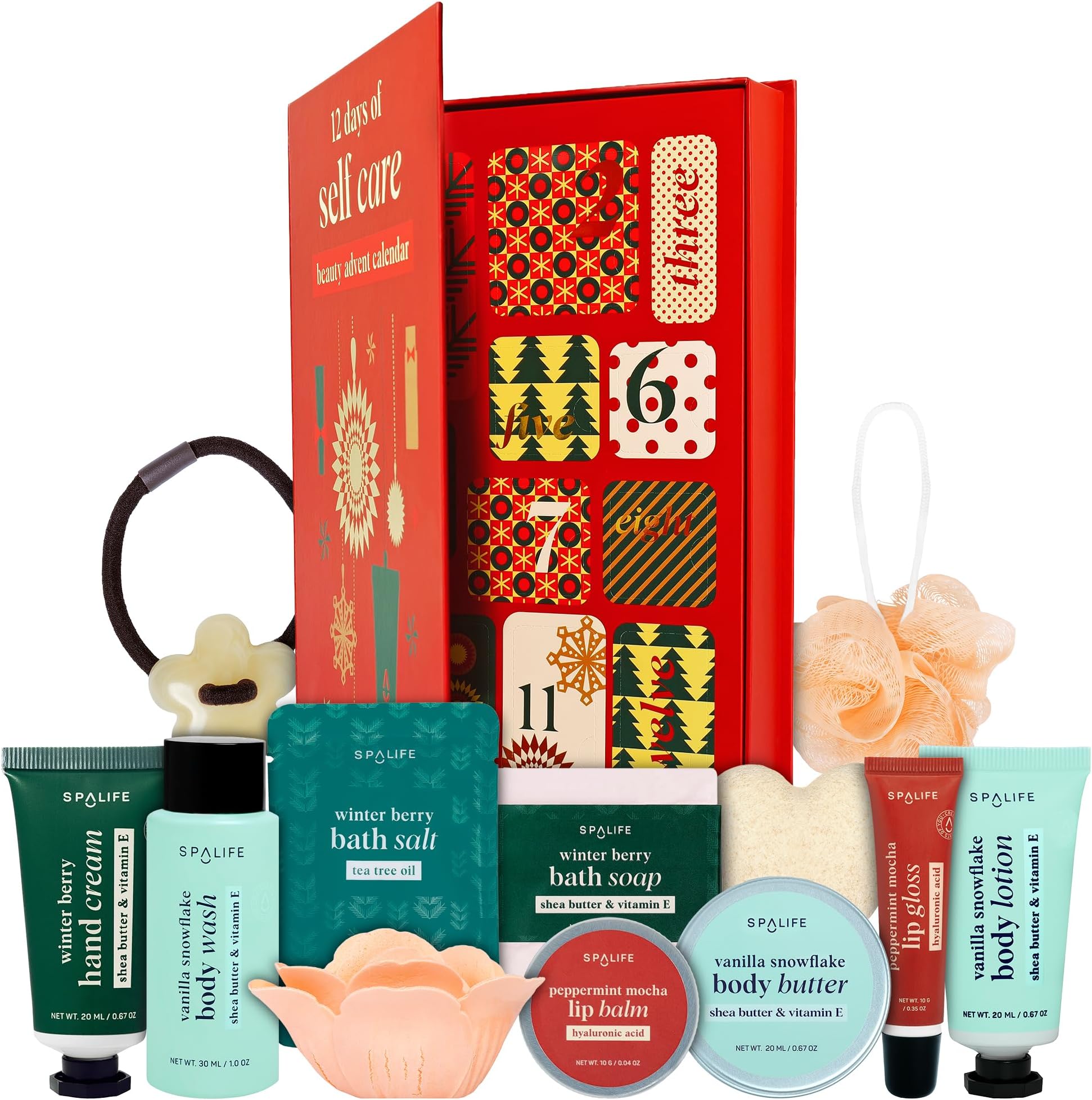 SpaLife Holiday 12-Day Beauty Advent Calendar โ Travel-Friendly Skincare โ Gift Set โ 12 Days of Self-Care Spa Set โ Body Care Skin Care โ SpaLife Holiday Stocking Stuffer