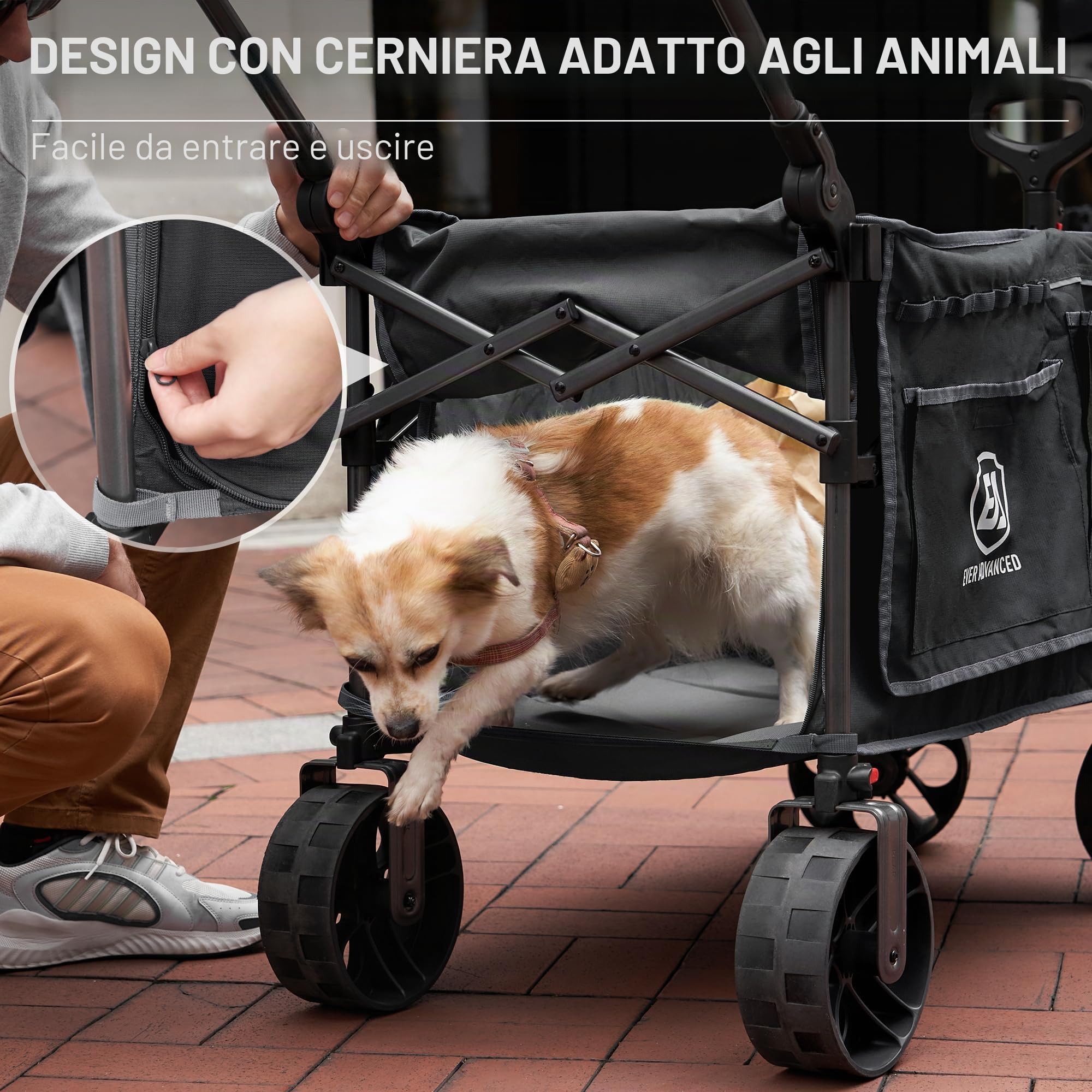 EVER ADVANCED Carrello XXL pieghevole da 225 l fino a 150 kg con freno, carrello scorrevole e tirato, pieghevole, 20 x 8 cm, ruote di larghezza per campeggio, spiaggia, shopping animali
