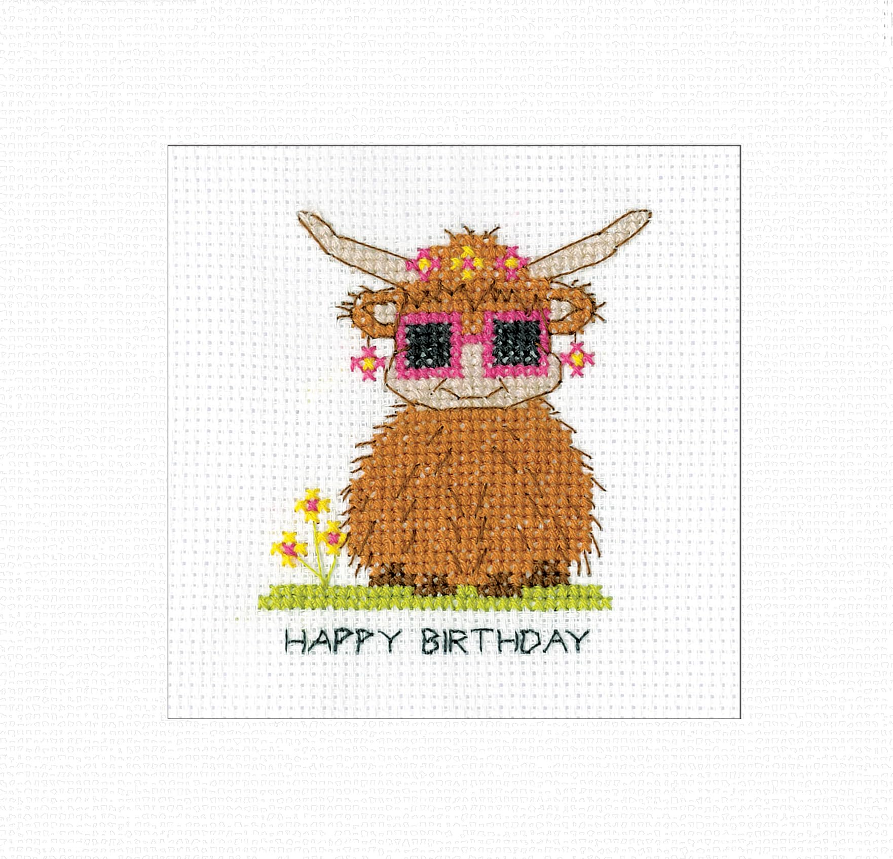 Heritage Crafts Mixed Highland Sunglasses - Highland Cow Cross Stitch Birthday Card Kirsten Roche Gonks