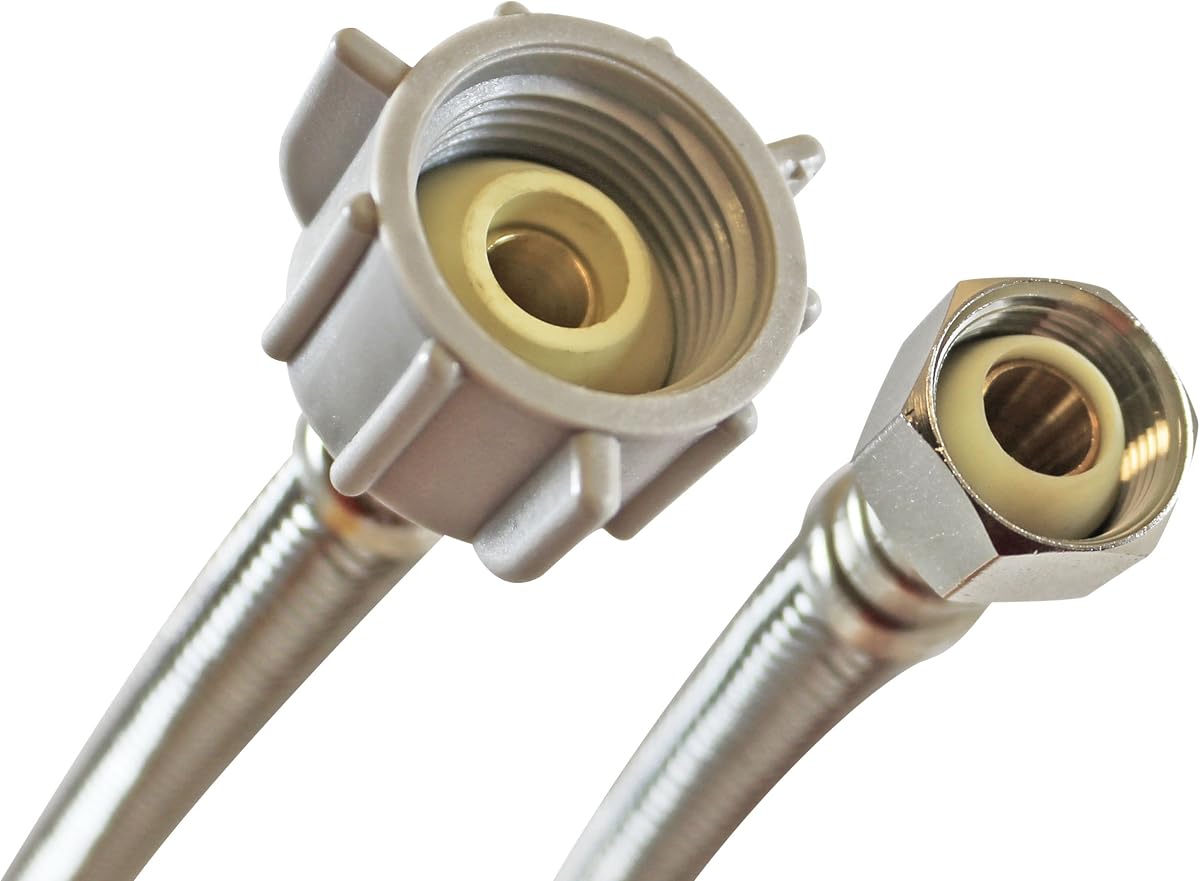 Conector para inodoro Fluidmaster B3T20, acero inoxidable trenzado, rosca de compresión hembra de 1/2" x rosca de bola de 7/8", longitud de 20"