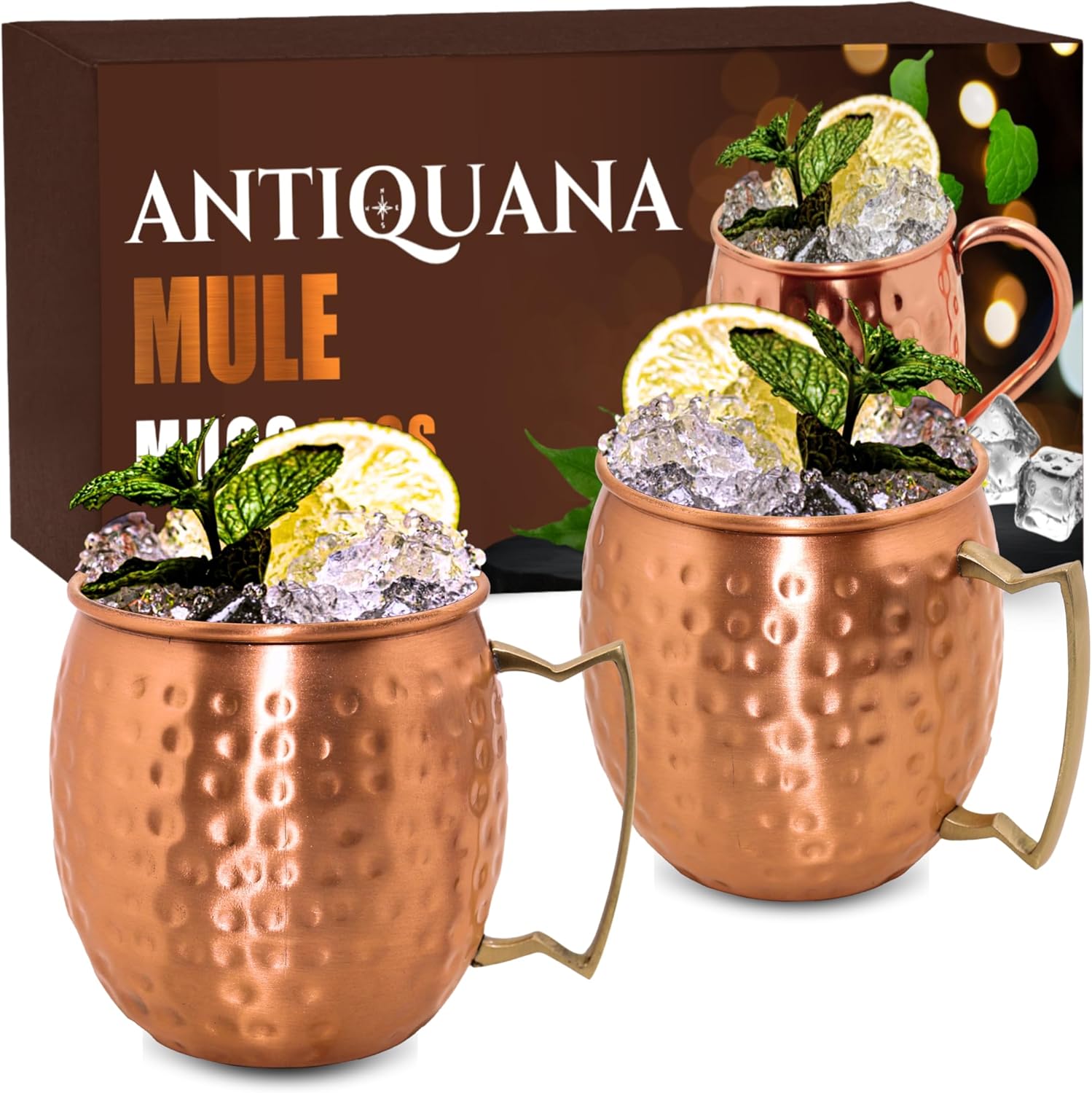 Moscow Mule Mugs - Set of 4-100% Pure Copper Mugs Large 16 oz - Premium Moscow Mule Cups Set of 4 - Solid Copper Cups Perfect Premium Gift (Brass Handle)