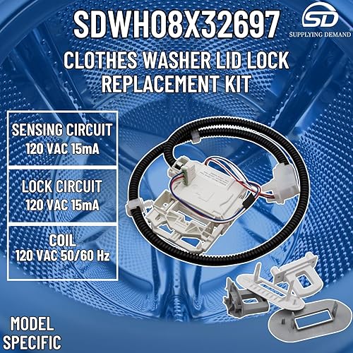 Miniatura 5 de Supplying Demand WH08X32697 WH01X27954 Kit de reemplazo de servicio de bloqueo de tapa de lavadora de ropa Modelo específico no universal