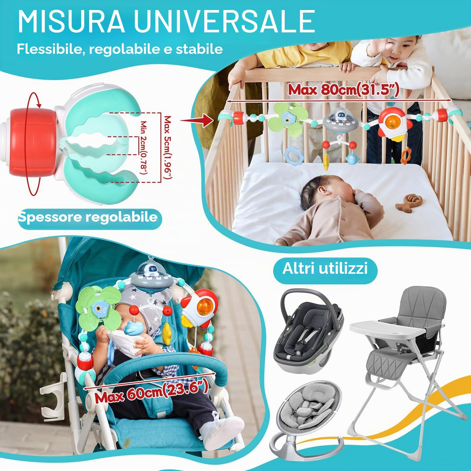 Orzbow Giochi Passeggino Neonati, Giostrina Culla Neonato con Lettore Musicale a Volume Regolabile, Giochi Sensoriali per Neonati per Bambini e Bambine di 3 6 9 12 Mesi con Sonaglio Neonato