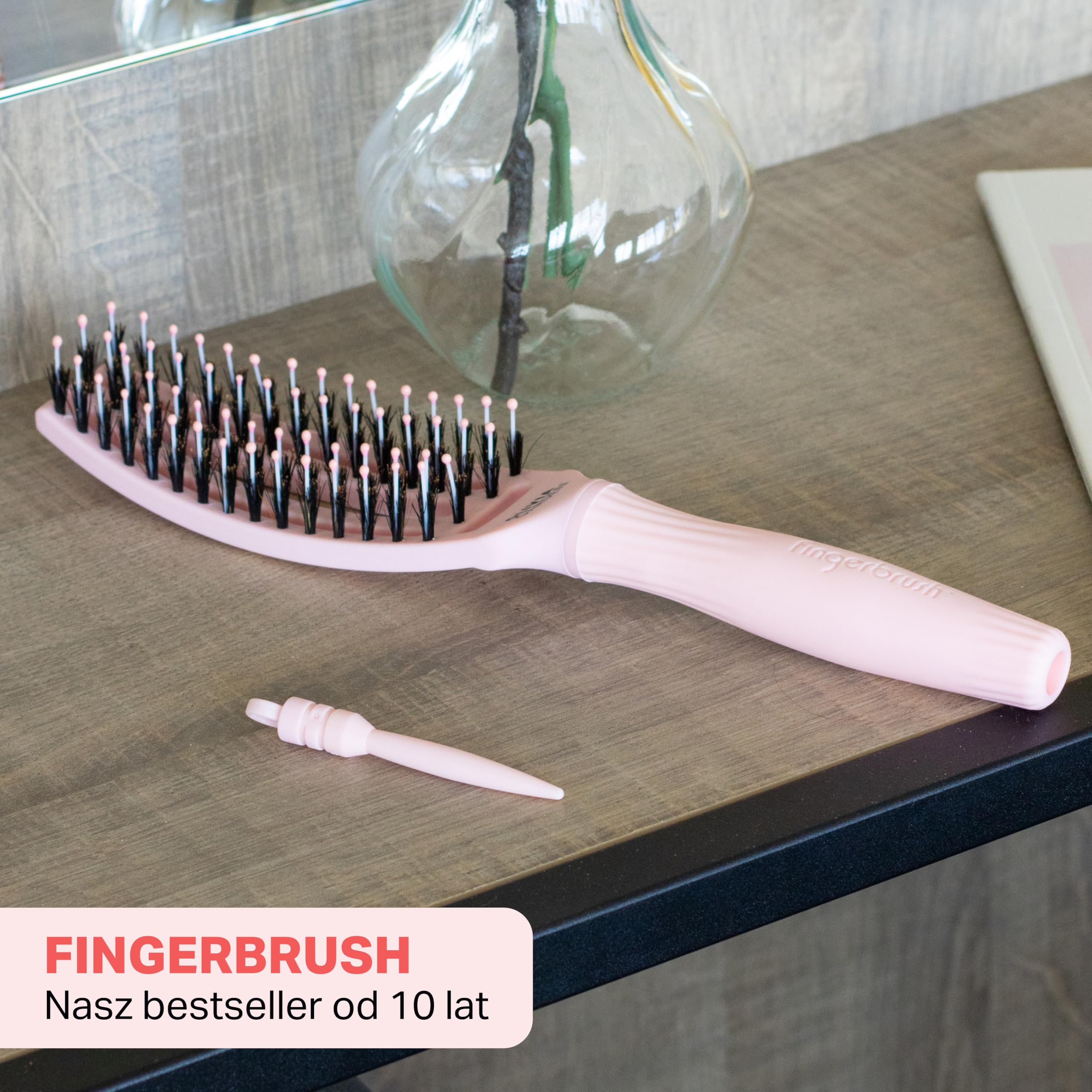 Olivia Garden – Fingerbrush Iconic Care z włosia dzika i nylonu, pastelowy różowy, mały rozmiar