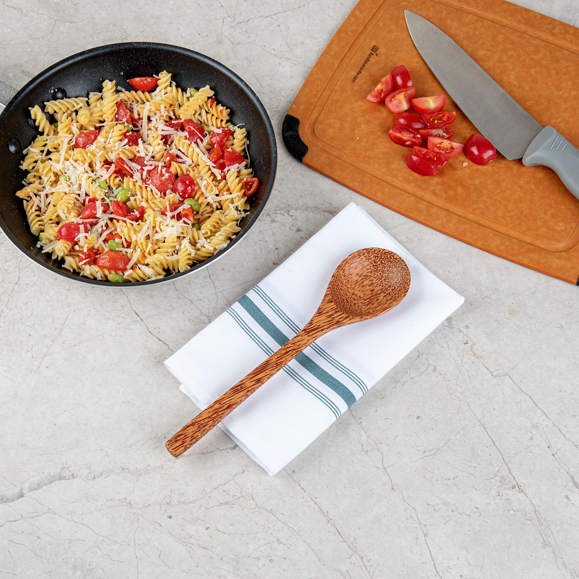 Restaurantware Coco Casa handgefertigte Servierlöffel, 27,7 cm, 10 fettdichte Kokoslöffel, lackiert, nachhaltig, braunes Kokosnuss-Servierbesteck zum Servieren mit heißen und kalten Speisen