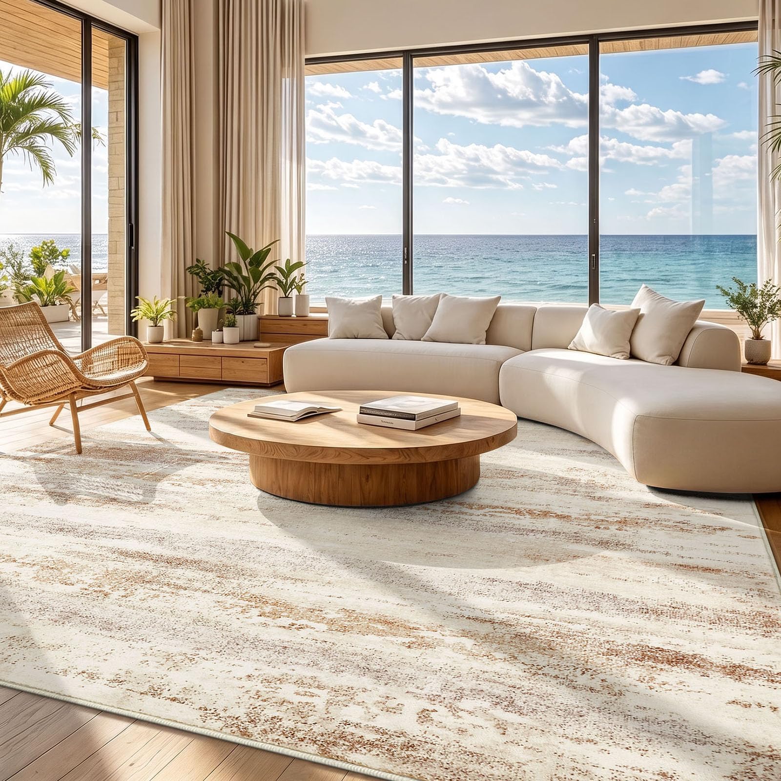 Homaxy Modern Abstract Rugs Living Room 160 x 220 cm Carpet Beige