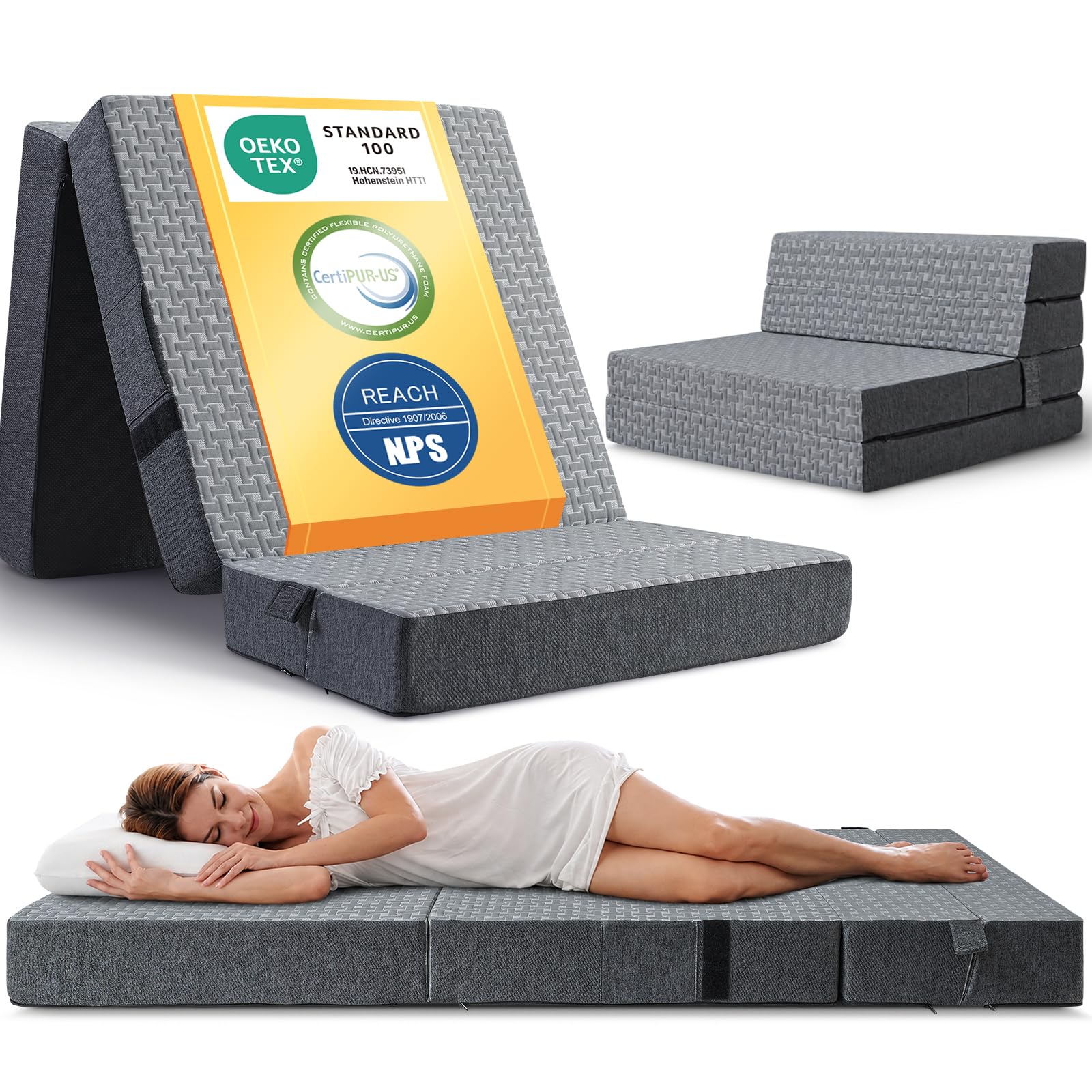 Faltmatratze 75x195x10cm, 3-in-1 Schlafsofa Gästebett Klappbar
