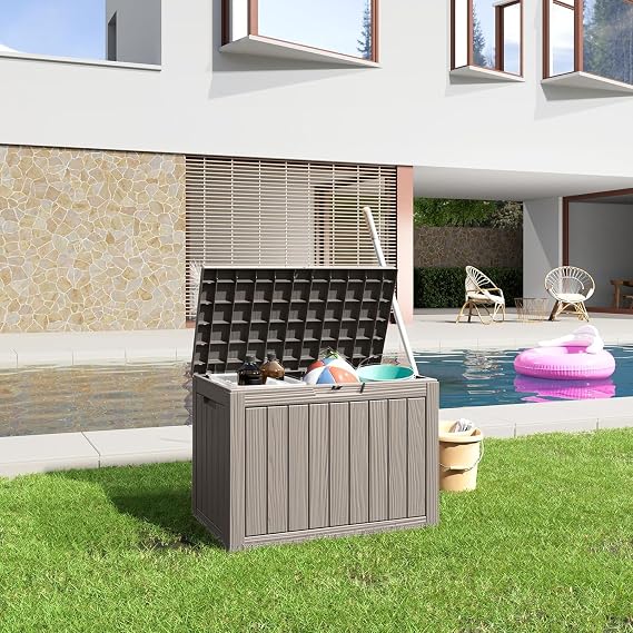 45 Gallon Waterproof Outdoor Storage Box,Resin Deck Box,Lockable Outside Storage Box Container for Patio Furniure,Garden,Pool Tools (Grey)