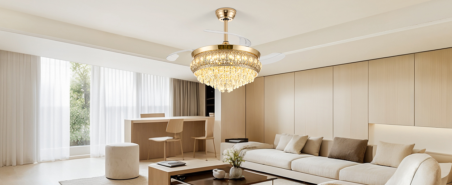 Image of 48 inch Gold Fandelier Ceiling Fan with Light, Chandelier Fan