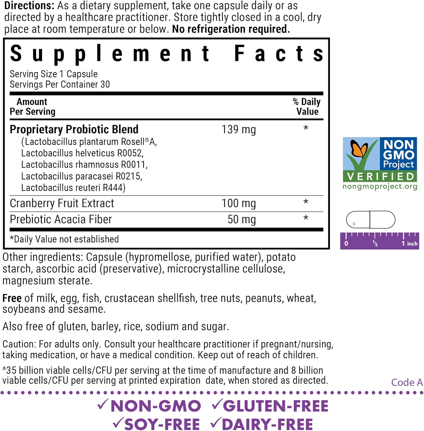 BlueBonnet Nutrition Women’s Probiotic 35 Billion CFU^ Shelf Stable - Urinary Tract, Vaginal pH, Digestive, Immune* - Prebiotic and Cranberry - Non-GMO, Free of Dairy, Gluten & Soy - 30 Servings - Image 2