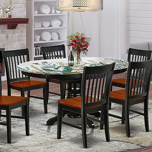 Miniatura 2 de Mantel ovalado ajustable, mantel de poliéster elástico con flores, flores y hojas en primavera, jardín, margaritas, rosas, hortensias, se adapta a