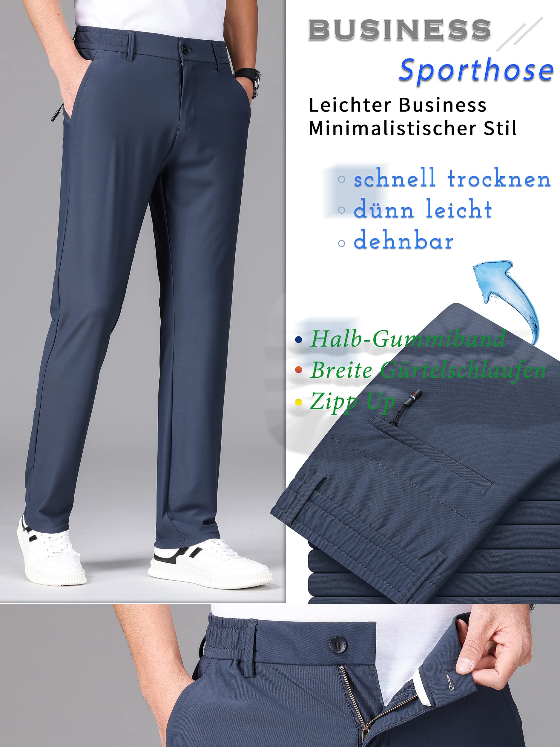 Pantalon de Golf Homme Long Extensible 4-Ways - Léger, Respirant, Sport et Bureau en ete Printemps