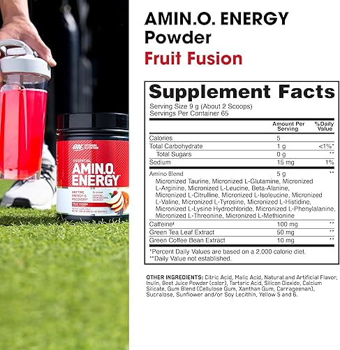 Vista 140 de Optimum Nutrition Amino Energy - Polvo energético para antes del entrenamiento con té verde, BCAA, aminoácidos, extracto de café verde, sabor