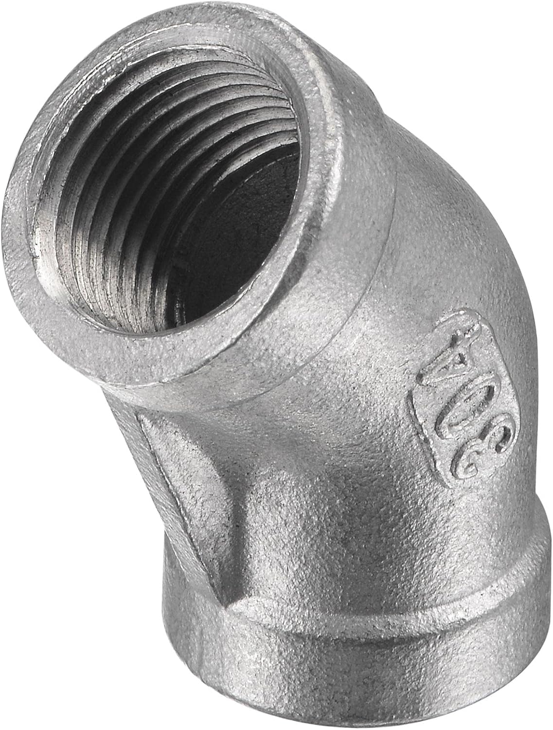 uxcell Pipe Fitting 45 Degree Elbow 3/8 NPT Female Thread Hose Connector Adapter, 304 Stainless Steel Pack of 2