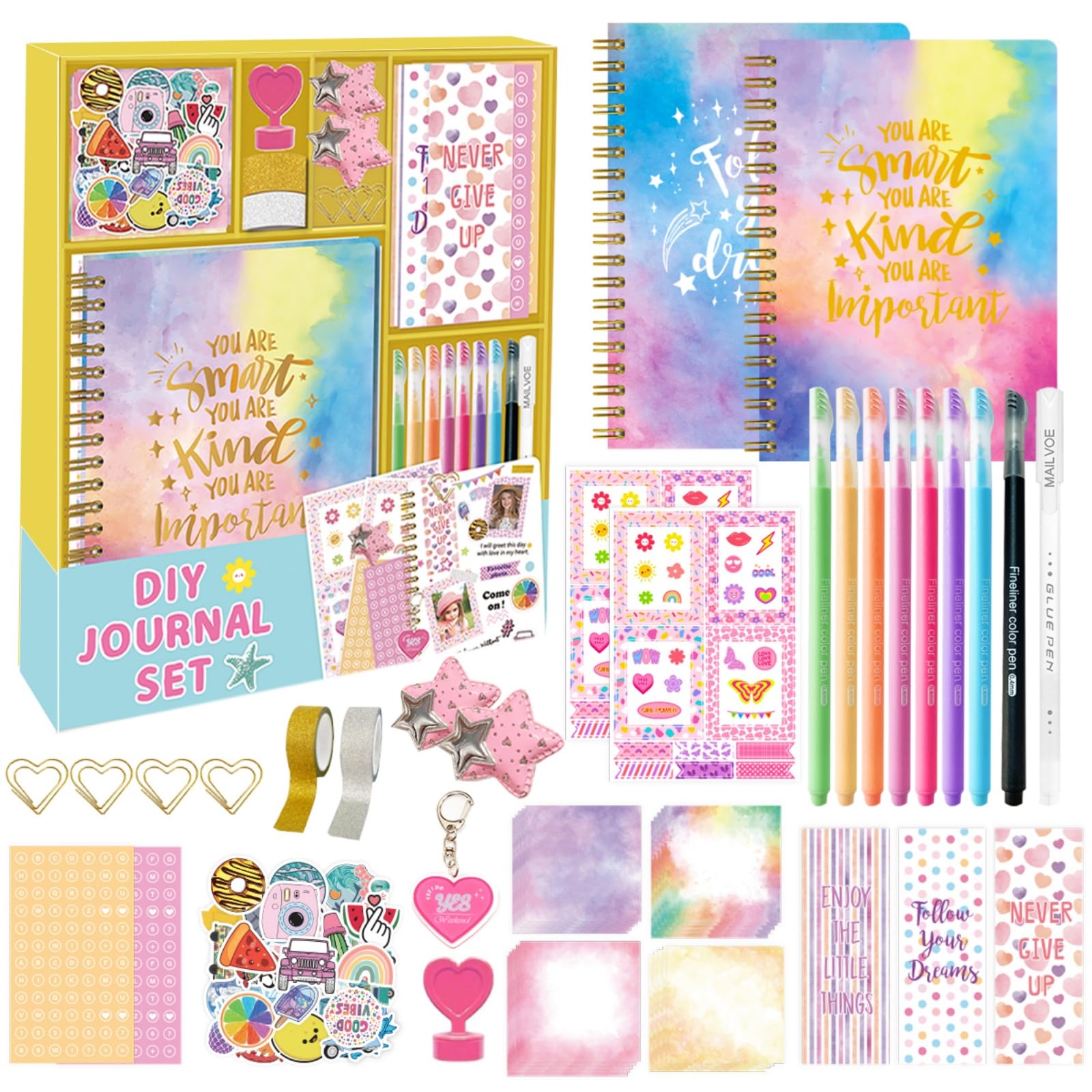 Donfulfip 2-Pack DIY Journal Kit for Girls,Mega Stationery Set for 8 9 10 11 12 13 14 Year Olds Girl,Scrapbook & Diary Supplies Set, Journaling Art Crafts Kit,Creative Girl Gifts,Birthday Gifts