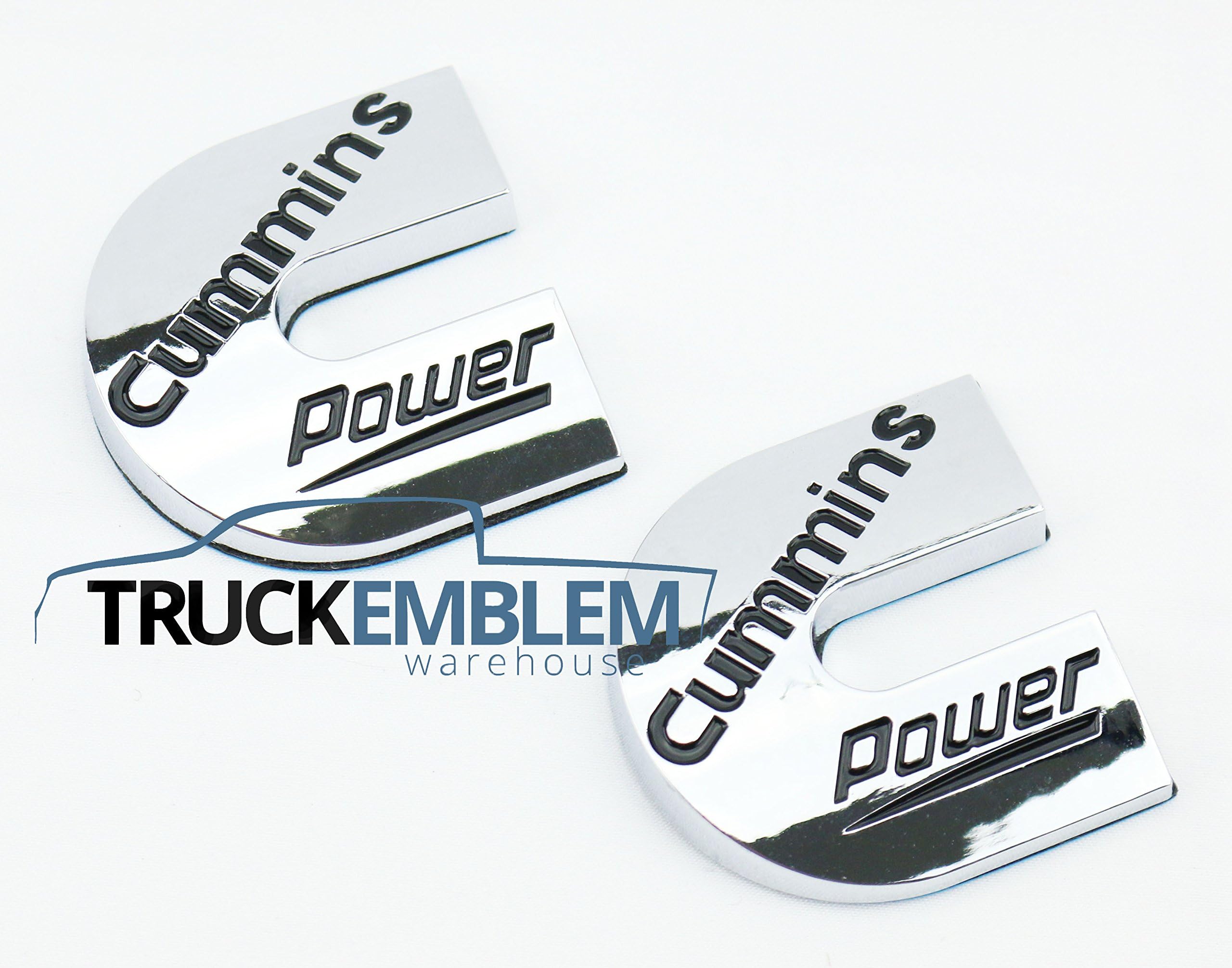 2 NEW (PAIR) CHROME WITH BLACK LETTERING CUSTOM DODGE RAM CUMMINS POWER TURBO DIESEL EMBLEMS BADGES SET NAMEPLATES DECALS