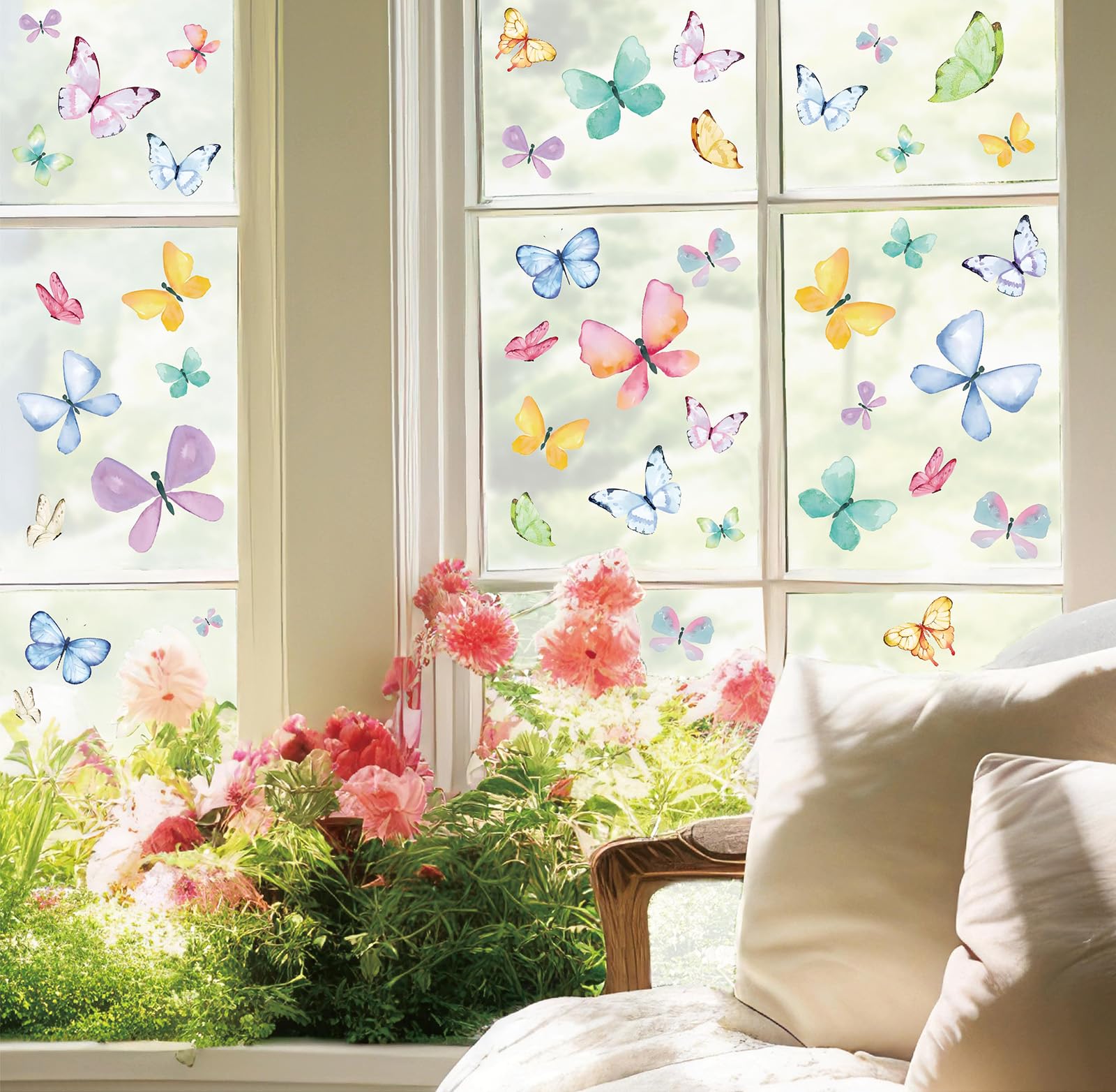 JarThenaAMCS 9 Blatt Aquarell-Schmetterling-Fensteraufkleber, doppelseitig, Glasaufkleber für Frühling, Zuhause, Büro, Party-Dekoration
