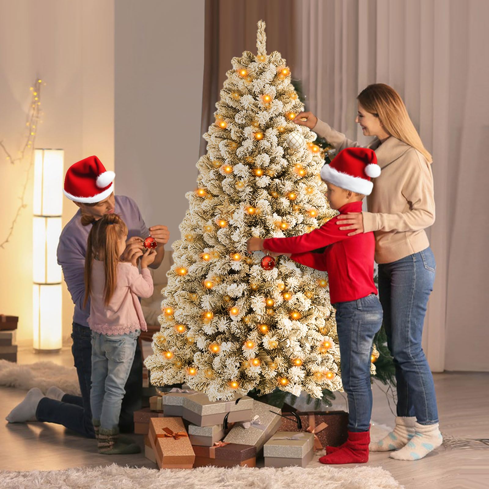 Árbol de Navidad Grande Artificial con iluminación,árbol de Navidad de 180 cm con LED y 900 Puntas,árboles de Navidad Artificiales adecuados para decoración de Navidad y Año Nuevo (DABlanco)