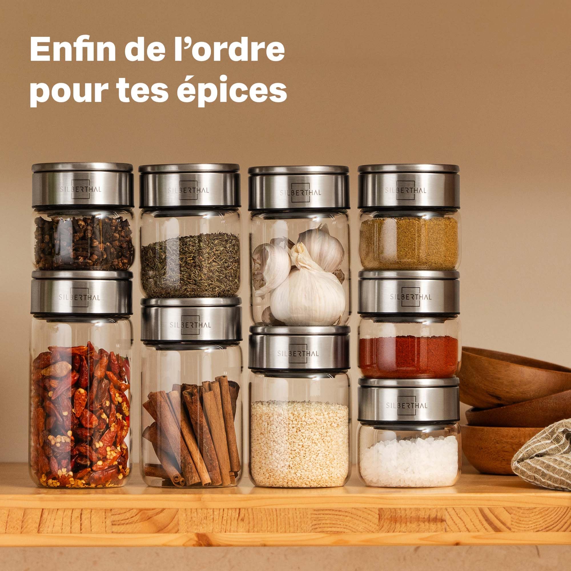 SILBERTHAL Lot de 12 Boîtes à Épices en Verre 100 ml