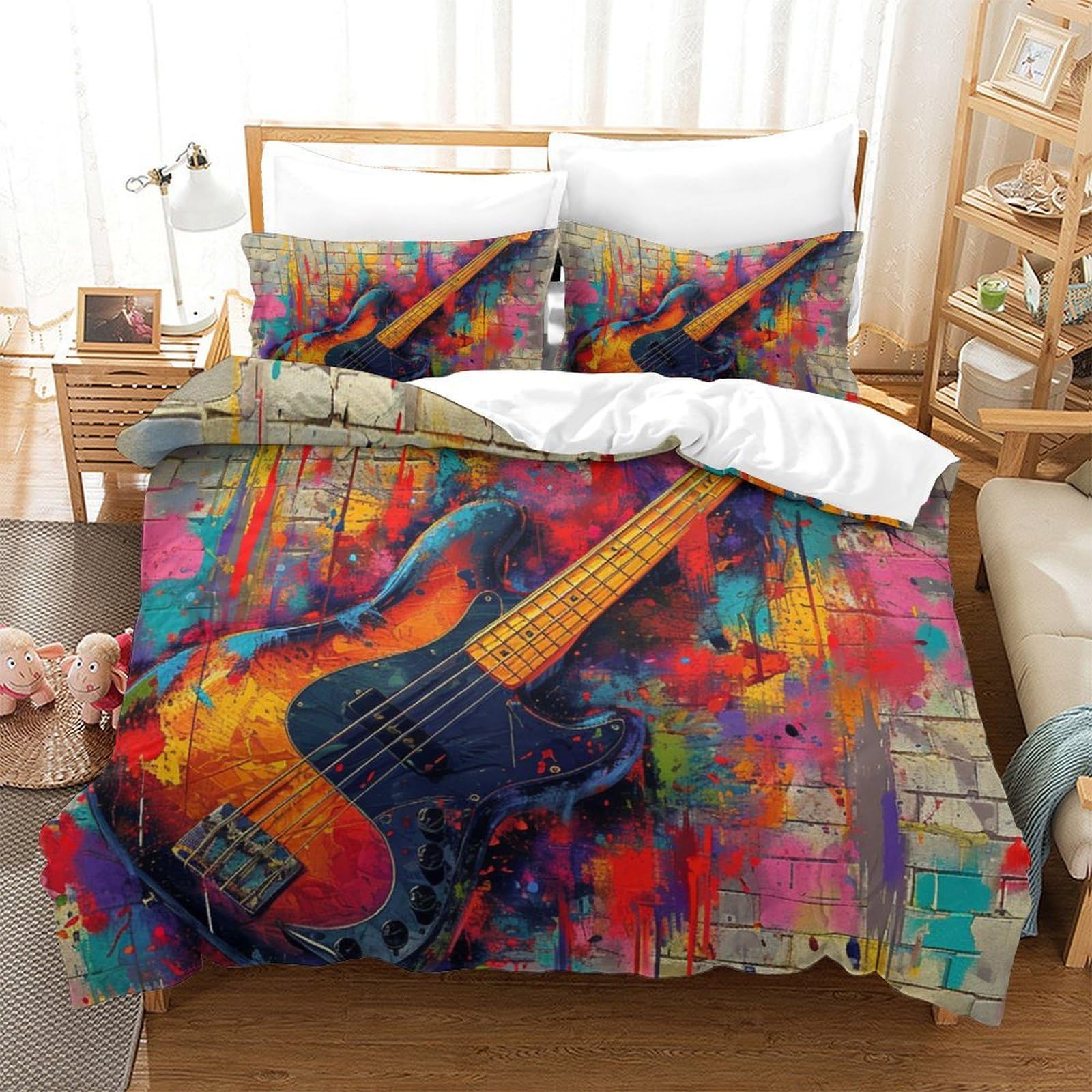 Linge de lit guitare 3D premium en microfibre de qualité supérieure Super King