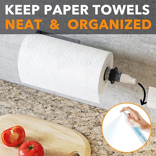 Miniatura 8 de SpaceAid SprayNeat - Soporte para toallas de papel con botella de spray, soporte para toallas de papel debajo del gabinete con rociador en el centro