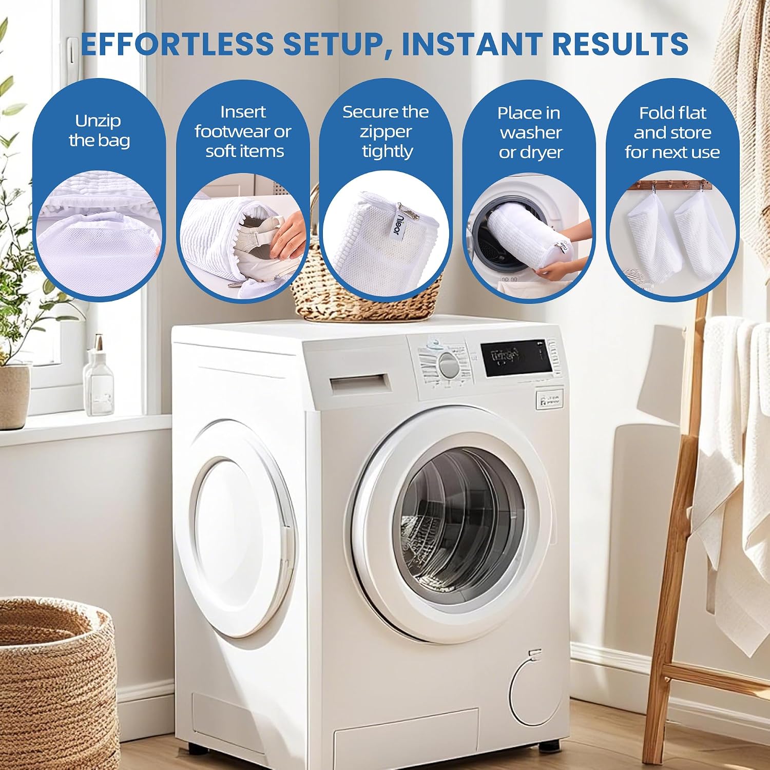Shoe Washing Machine Bag 2pcs, White - Reusable Shoe Laundry Bags for Washer & Dryer, 360 Deep Clean for Sneakers, Tennis Shoes, Slippers, Durable, Quiet Operation, Protects Shoes, Versatile Use