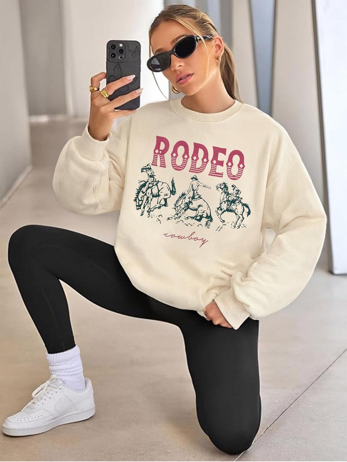 KIDDAD Western Sweatshirts for Women Country Concert Tops Rodeo Cowgirl Shirt Desert Cactus Graphic Pullover Top - Image 3