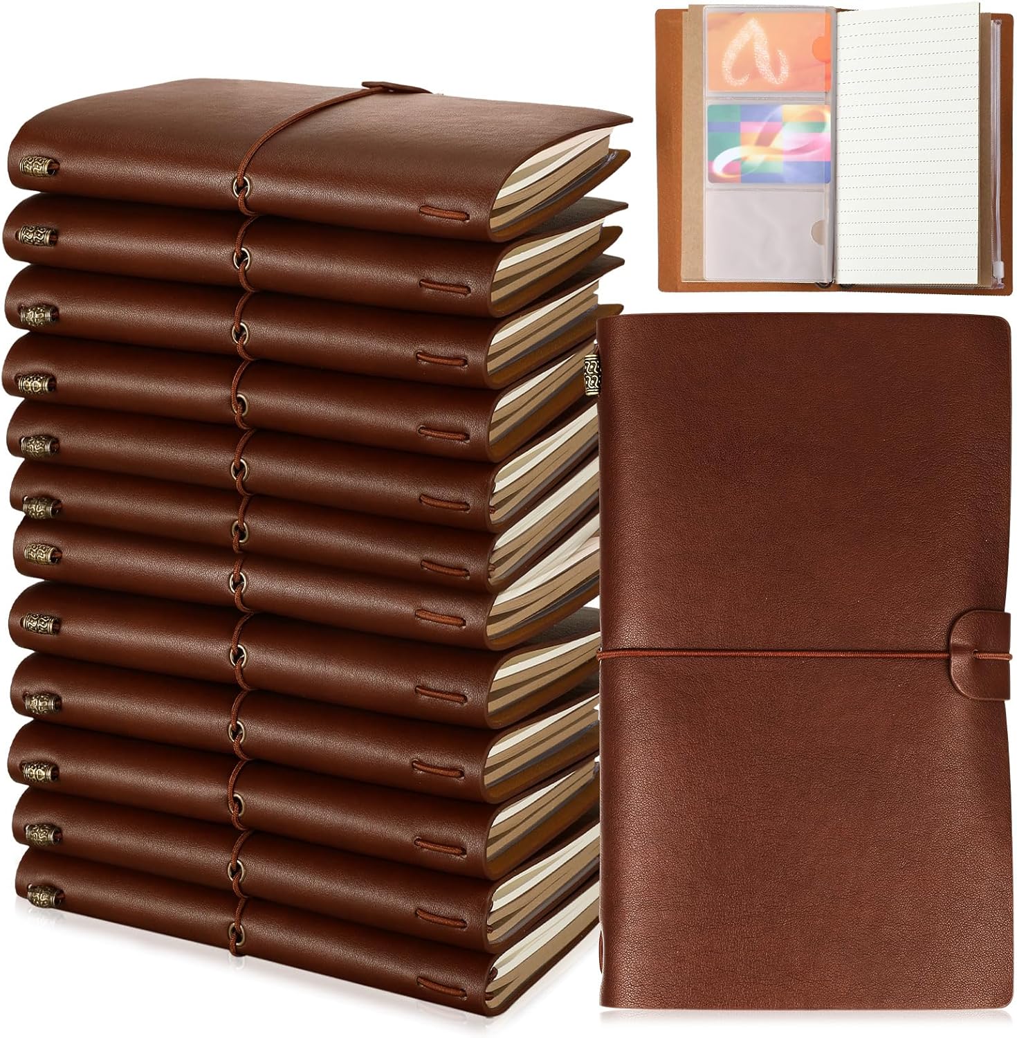 Cholemy 12 Pcs Christmas Employee Appreciation Gifts Bulk PU Leather Journal Notebook Personalized DIY Engraved Leather Notebooks Vintage Refillable Travel Journal for Coworker Staff Team(Brown)
