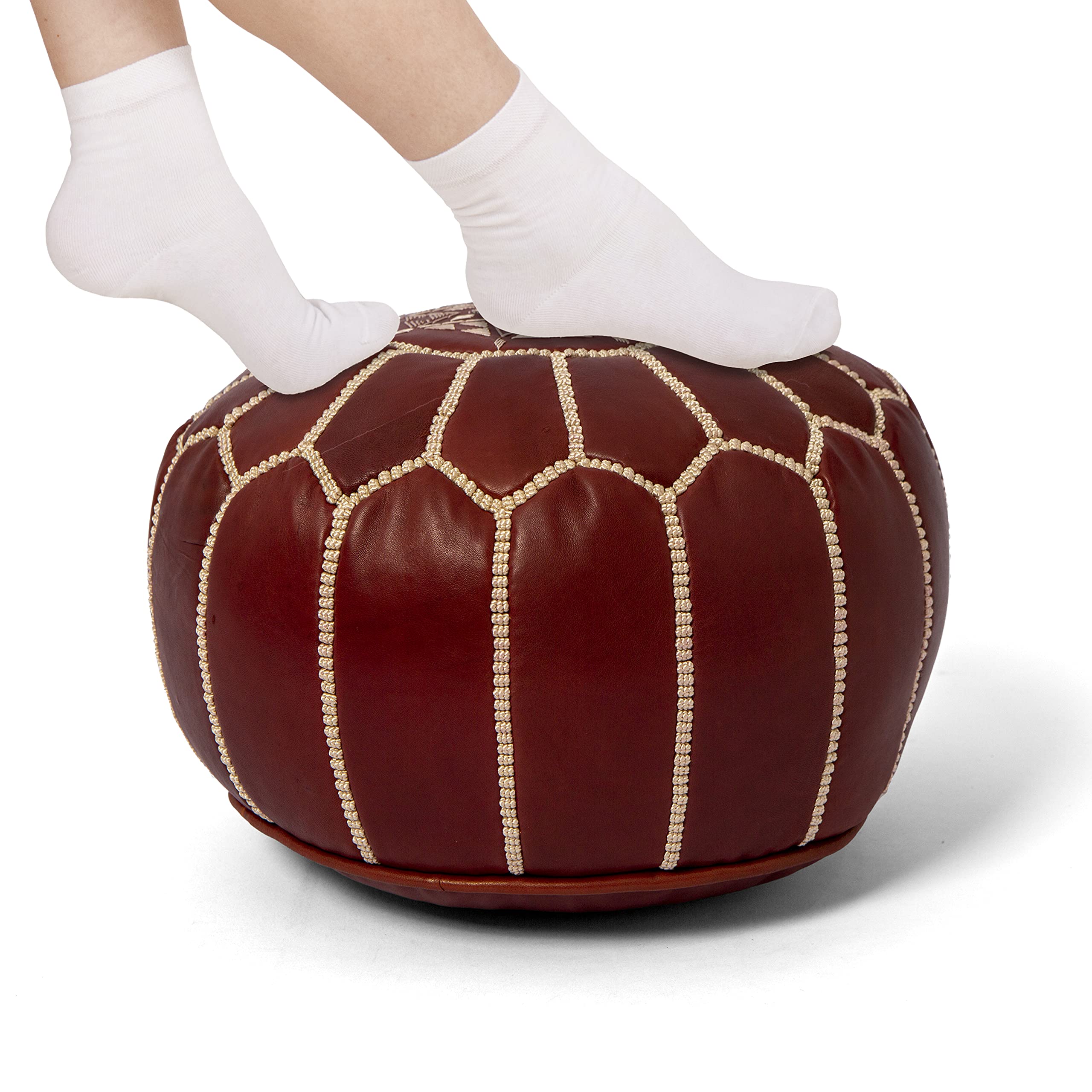 Marrakesh Gallery Genuine Leather Round Pouf Unstuffed - Moroccan Ottoman Footstool, Footrest Cover - Boho Decor - Bohemian Living Room, Bedroom, Kids Room, Gift & Wedding (Small Kids)