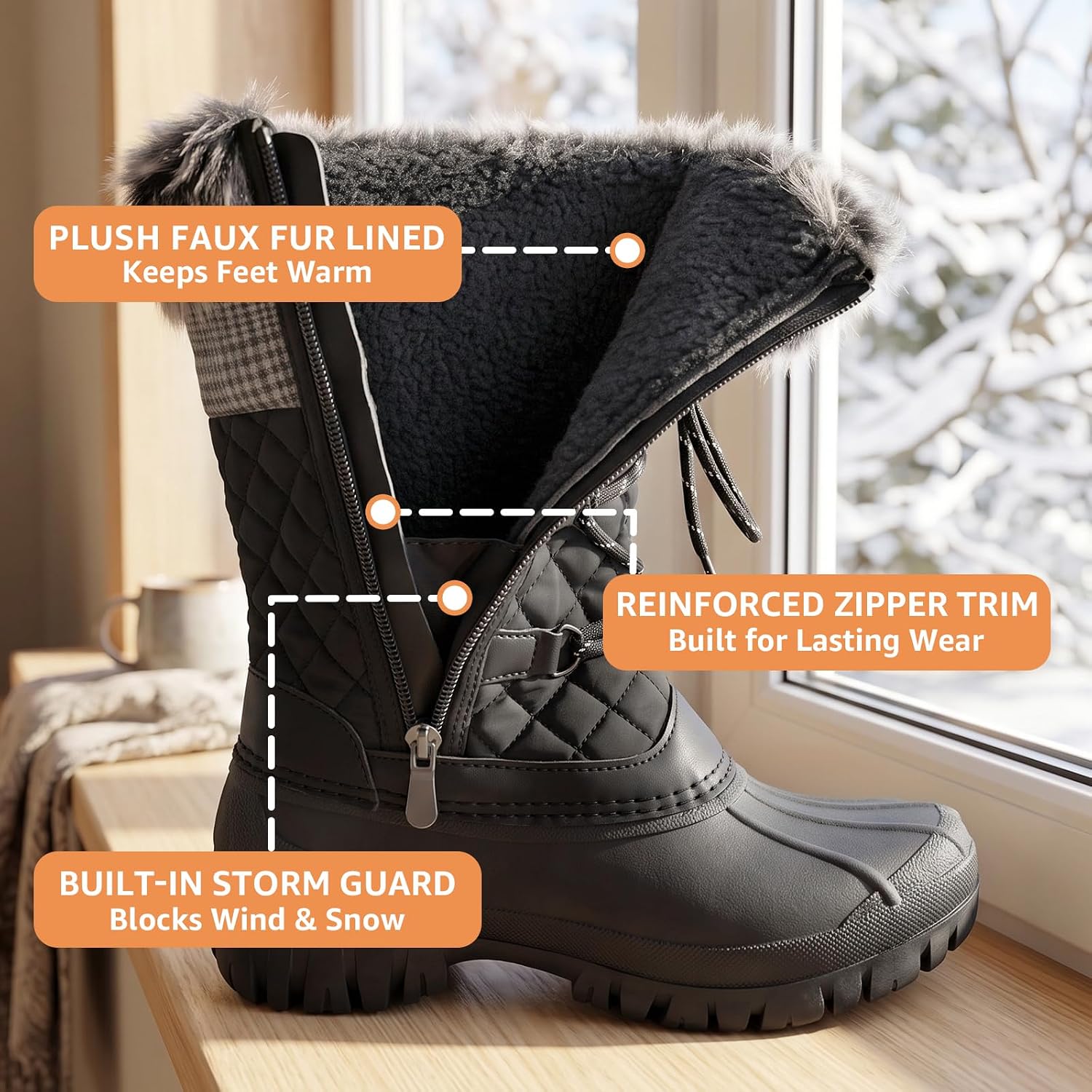 STQ Womens Winter Snow Boots, Waterproof Insulated Mid-Calf Duck Boots