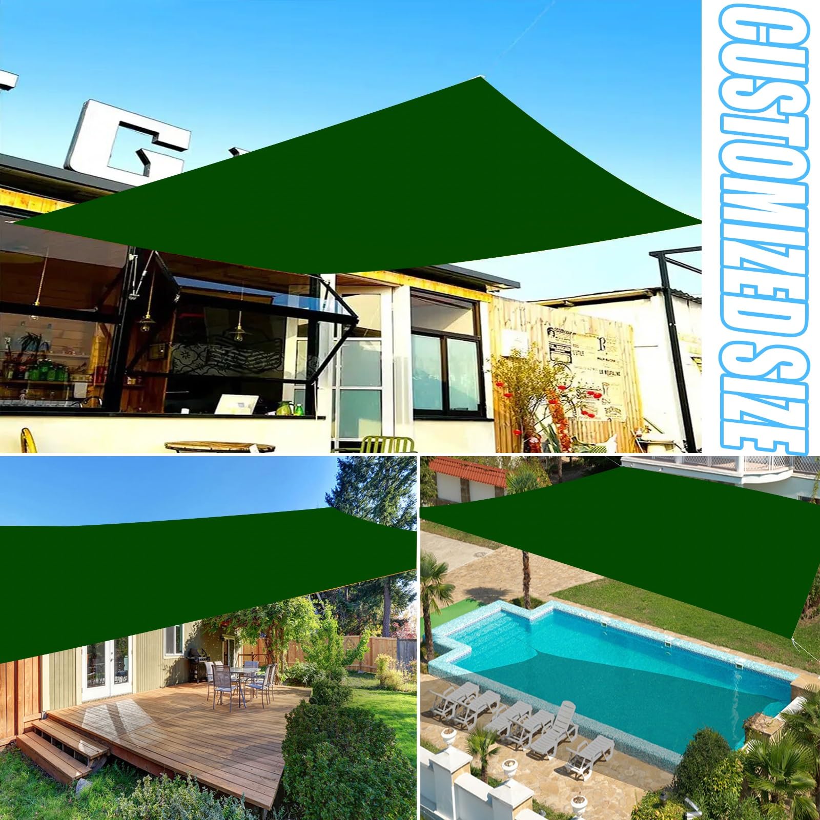 Sonnensegel Rechteckig 300 x 450 cm Wind- Und 95% Uv-Schutz, 185G/M², 100% Polyester Sonnensegel Sonnenschutz Windschutz für Terrasse Balkon Garten, Dunkelgrün