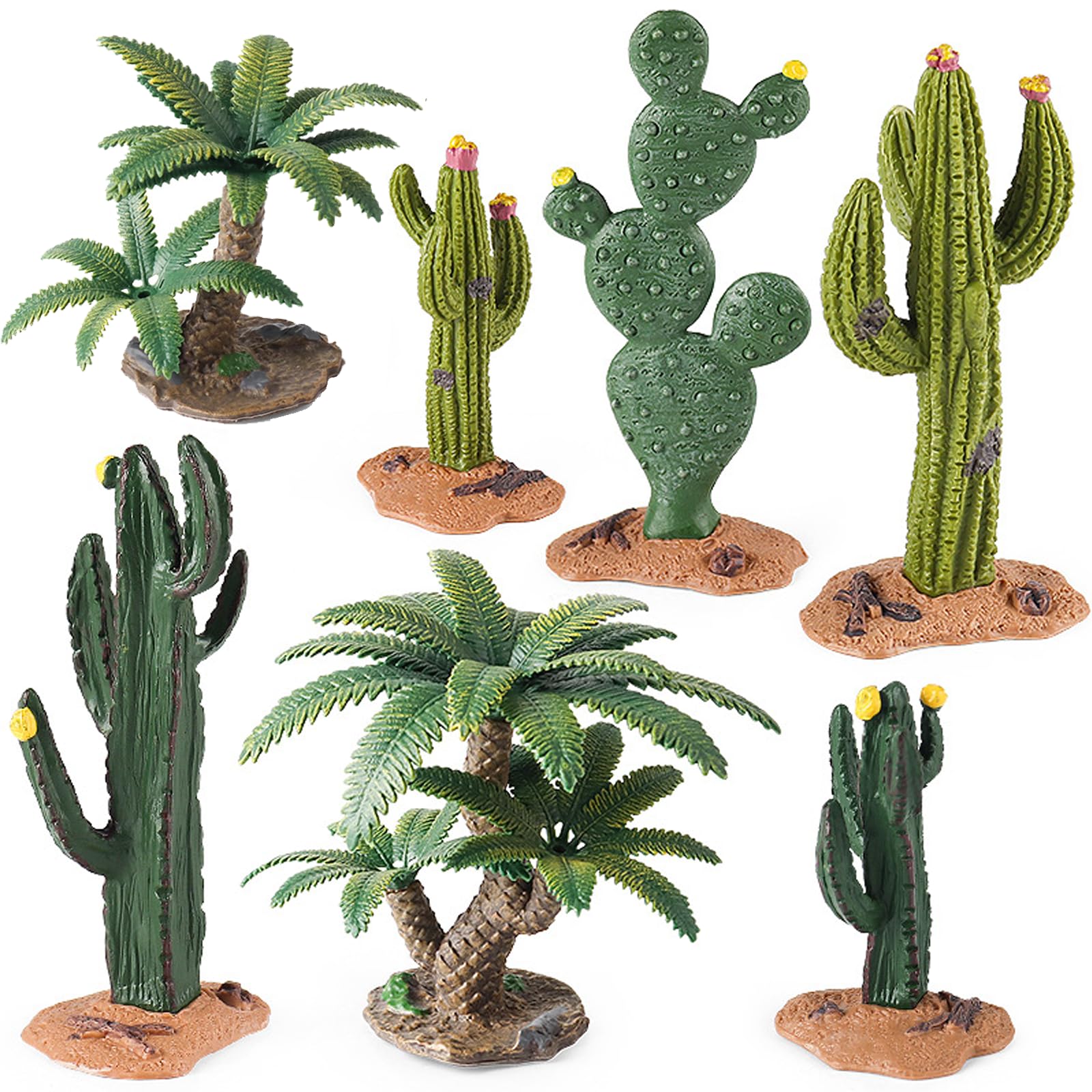 AENIMELY Realistic Miniature Baobab, Cactus, Palm Tree, Cycad  Plant and Animal Figures Set for Diorama, Sandbox Scenery, Fake Bonsai Display