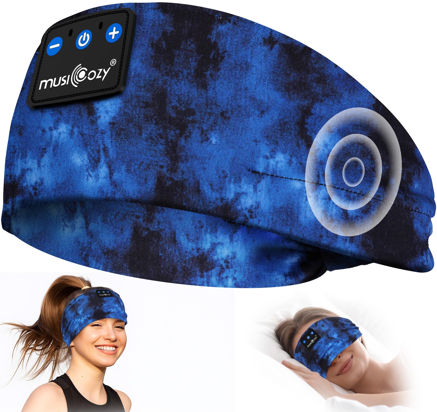 MUSICOZY Sleep Headphones Bluetooth 5.4 Headband, Wireless Earphones Sweat Resistant Earbuds with Ultra-Thin HD Stereo Speaker for Workout Running(
