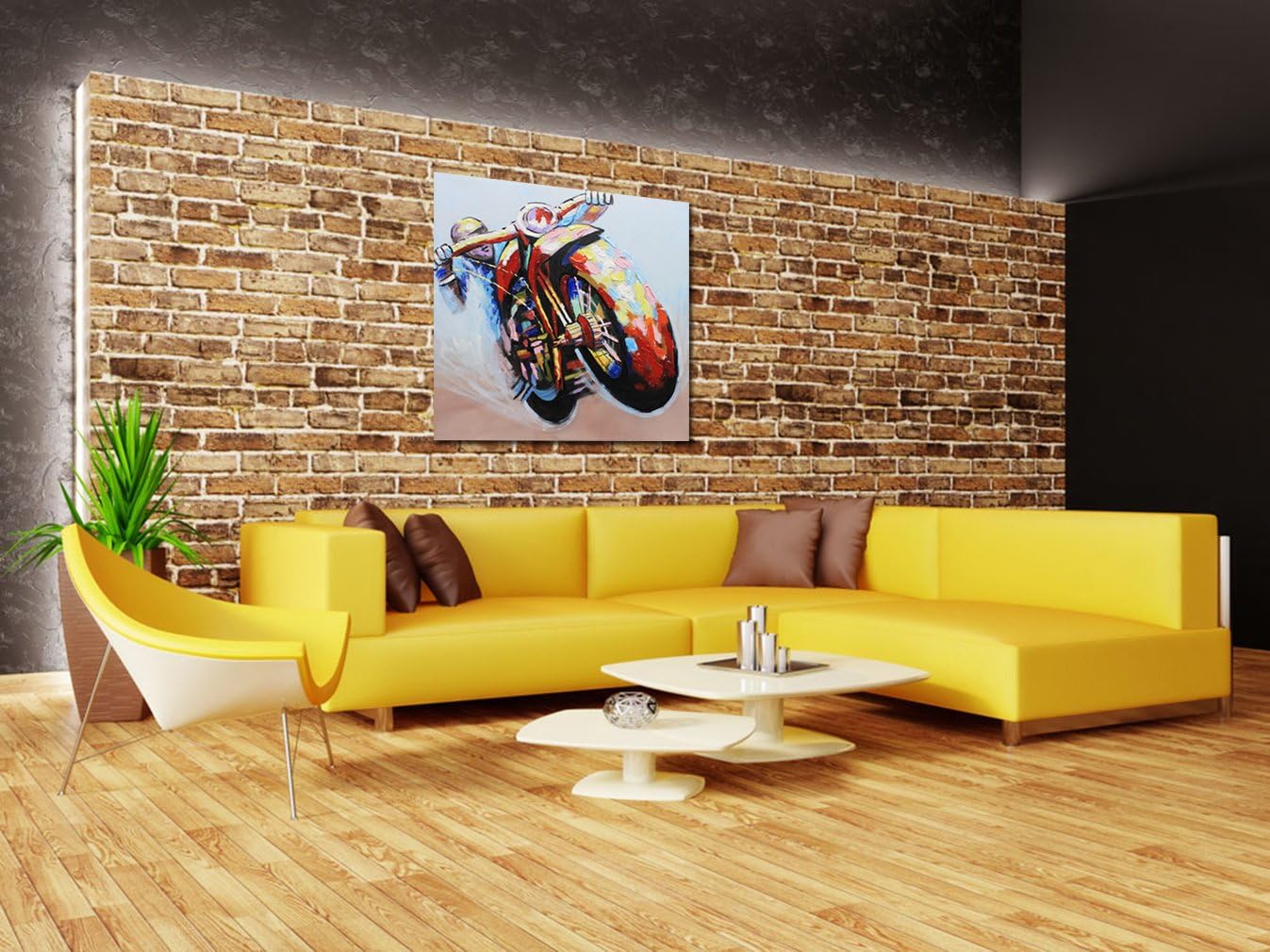 Tесh Dеаlѕ 🔥 Muzagroo Art Motorcycle Oil Painting Painted by Hand Large Size Canvas Art for Wall Living Room Wall Art Ready to Hang (32x32in)