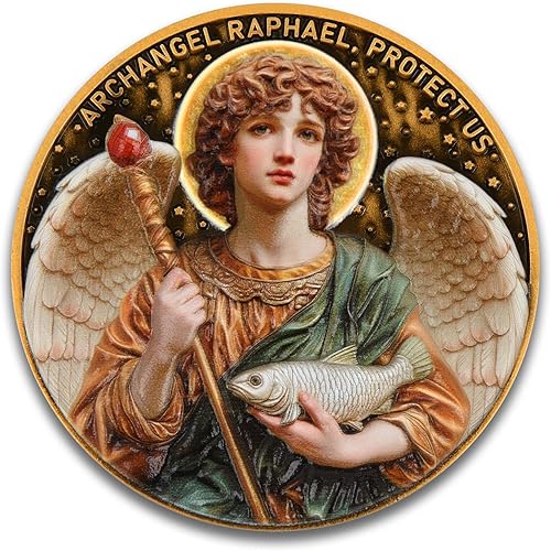 Moneda de oración Arcángel Rafael  Santo patrón de la curación y la protección, ficha religiosa inspiradora, regalo de bendición de bolsillo para la