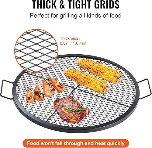Miniatura 4 de VEVOR X-Marks - Rejilla para fogata, parrilla de cocción redonda, parrilla de acero resistente con mango y cable de soporte, utensilios de cocina