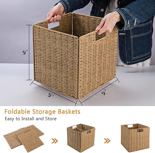 Miniatura 2 de Vagusicc Cestas de almacenamiento de mimbre juego de 2 cestas de almacenamiento tejidas a mano para estantes con asas cestas de almacenamiento