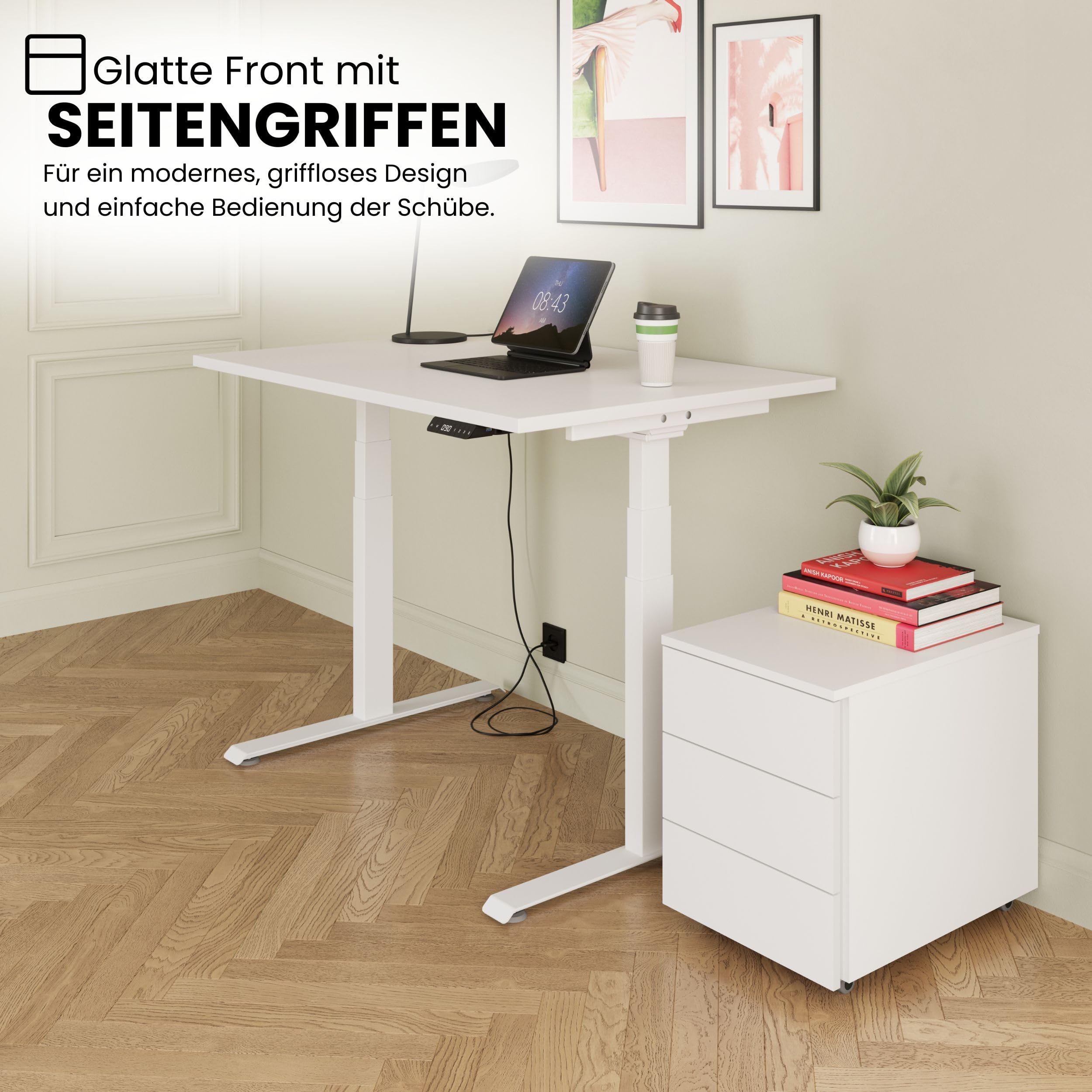 bümö lite Rollcontainer mit Schubladen, Container aus Holz in Asteiche - Rollwagen für's Büro als Schreibtisch Unterschrank, Bürocontainer od. Schreibtischcontainer mit Seitengriff