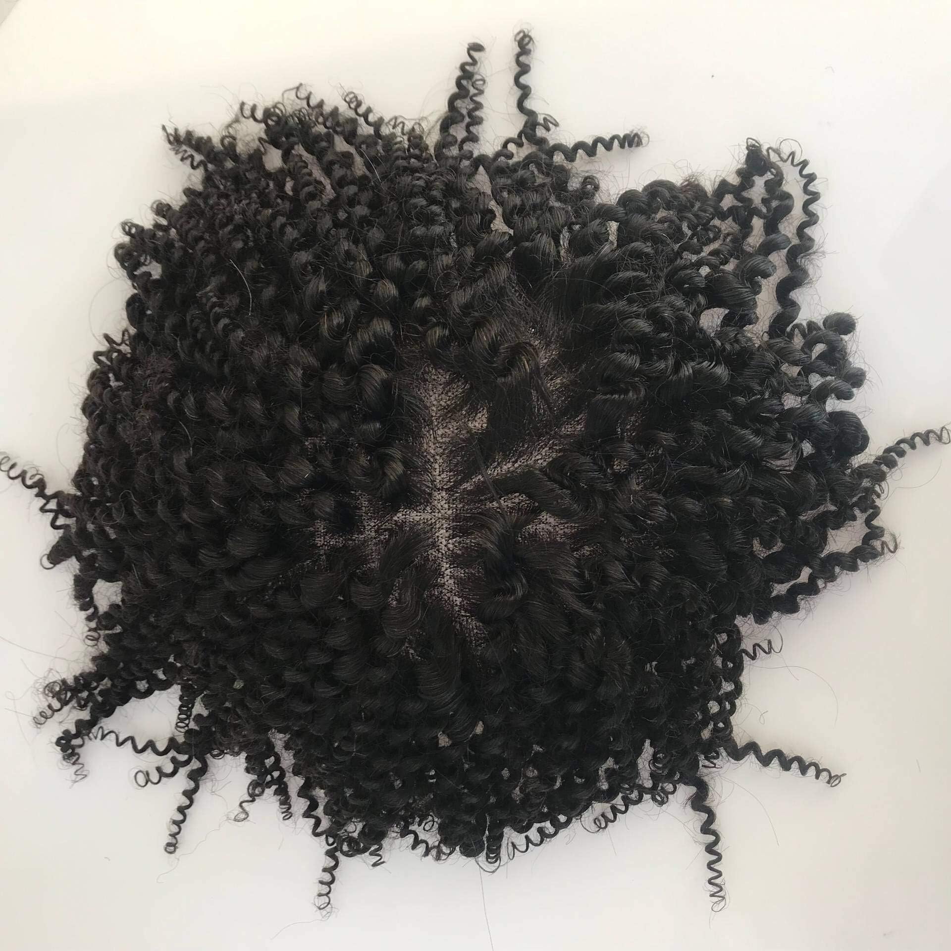 Full Lace Afro Curly Toupee Men Toupee Replacement Systems Black Curl Human Hair Toupee for Black Men