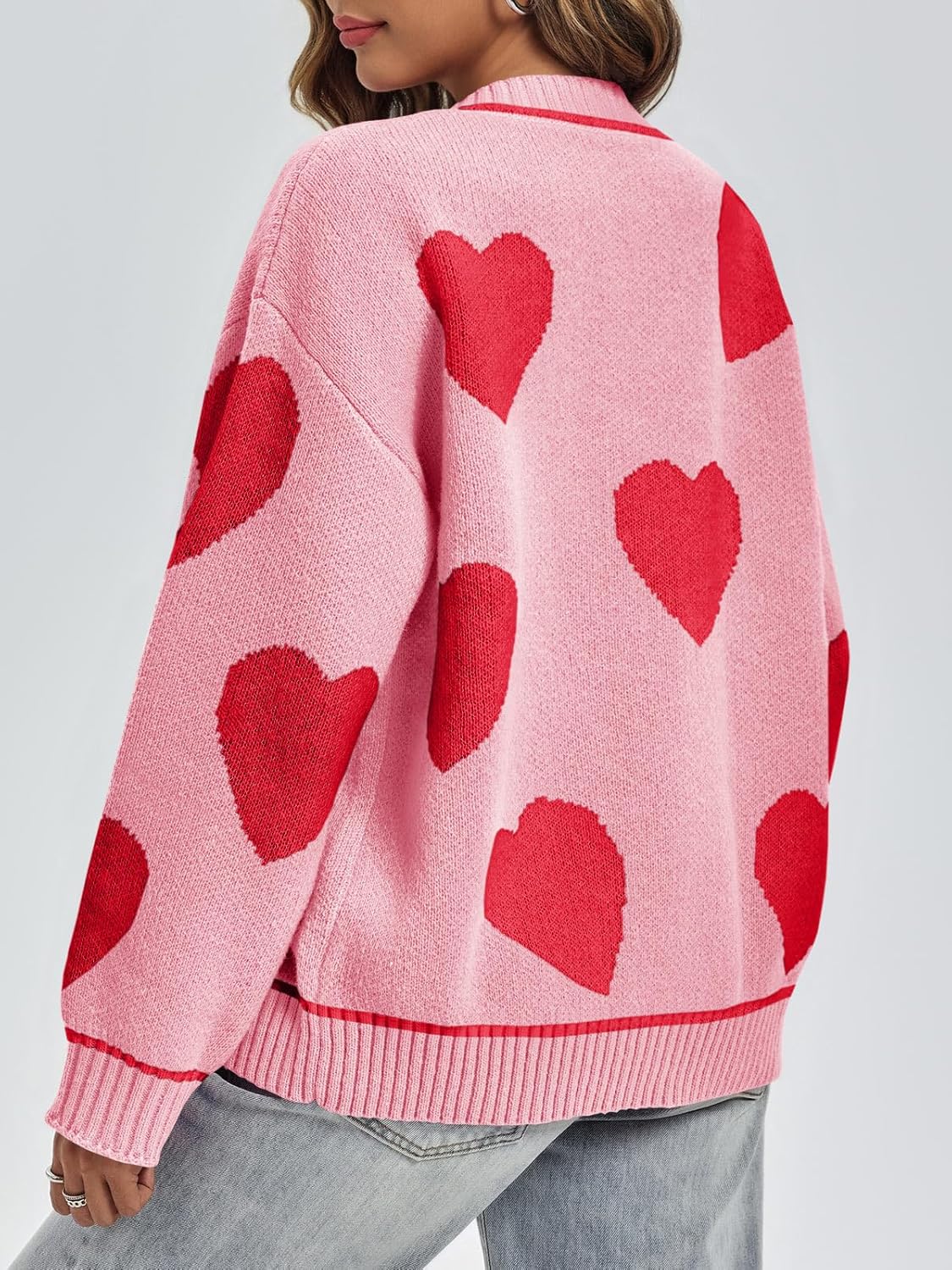 Saodimallsu Womens Cute Heart Cardigan Sweaters Chunky Knit Button Down Crewneck Long Sleeve Sweater Coat - Image 5